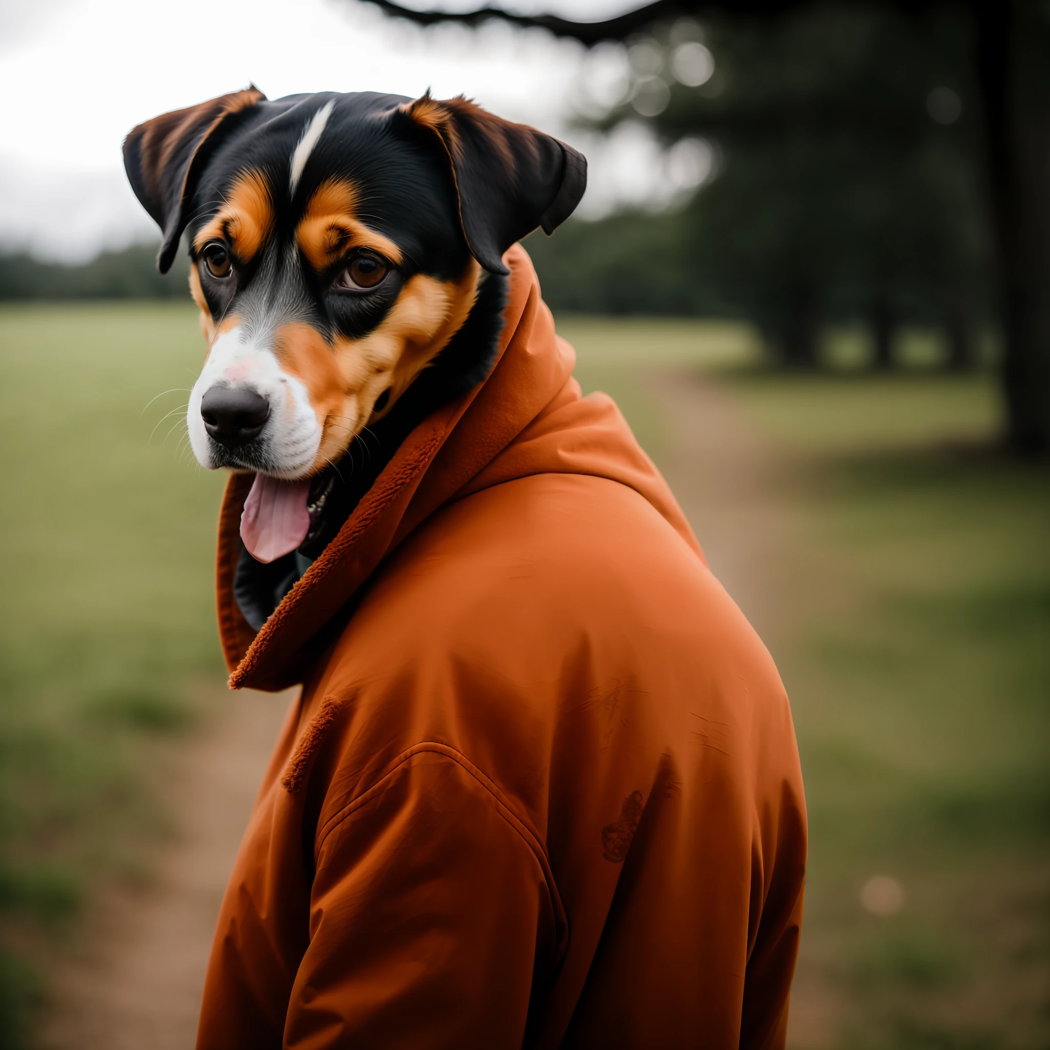 RAW photo, animal, a portrait photo of [man:dog:2] humanoid in clothes, face, 8k uhd, dslr, soft lighting, high quality, film grain, Fujifilm XT3