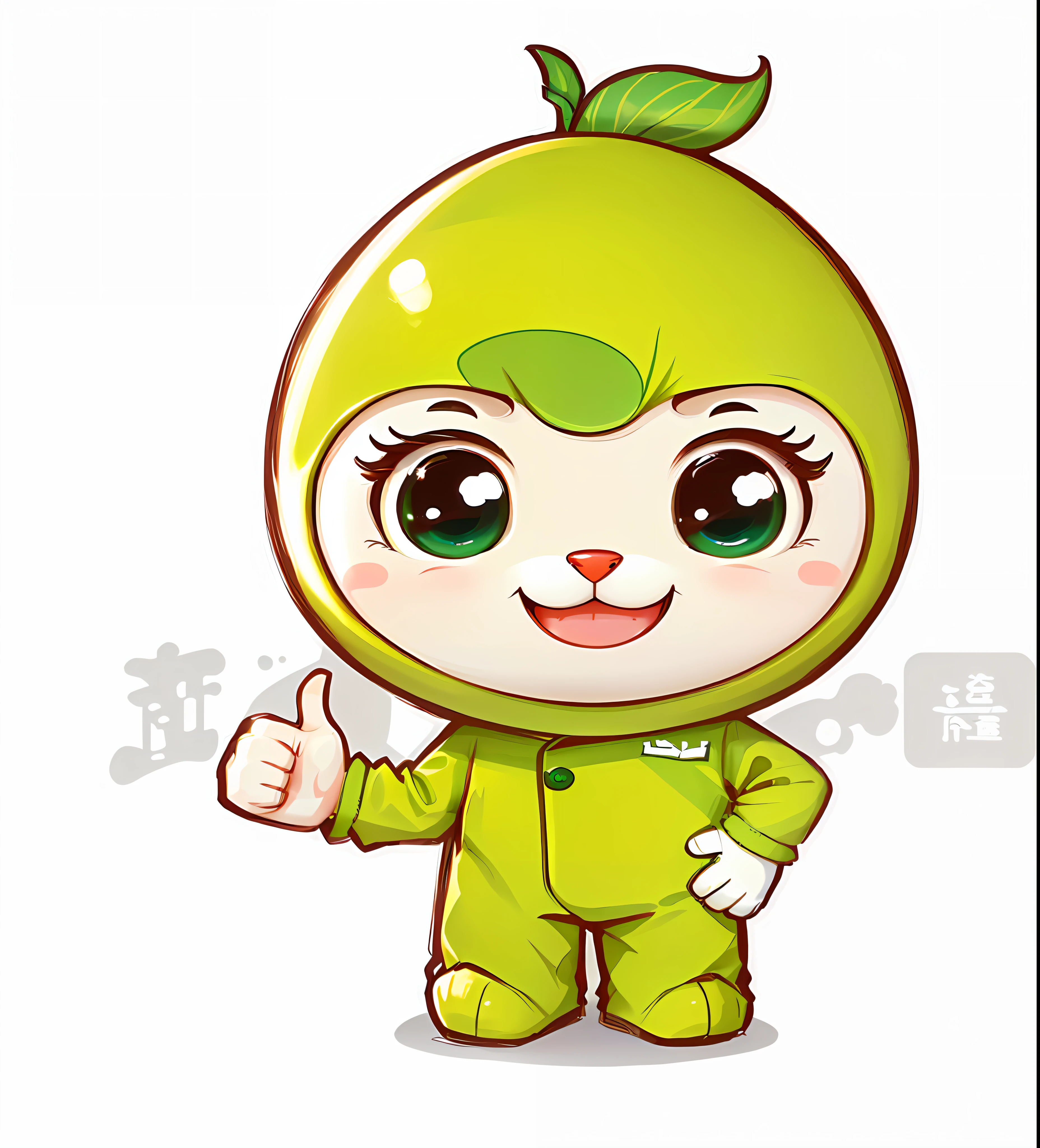 A cartoon character of a boy in a green suit gives a thumbs up, Cute cartoon character, high quality character design, full body mascot,  cute character, an animated character, pixie character, qiangshu, Li Zixin, toonix character, Cartoon Cute, tchibi, mascot illustrations,  telegraph stickers, jia, Cartoon image