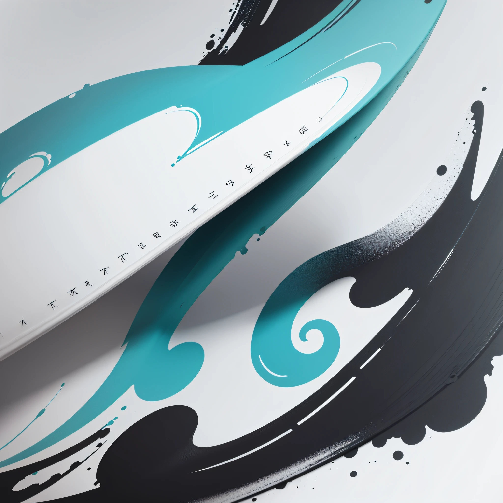 Ink dip drawing on 2D white background，Black and cyan --auto
