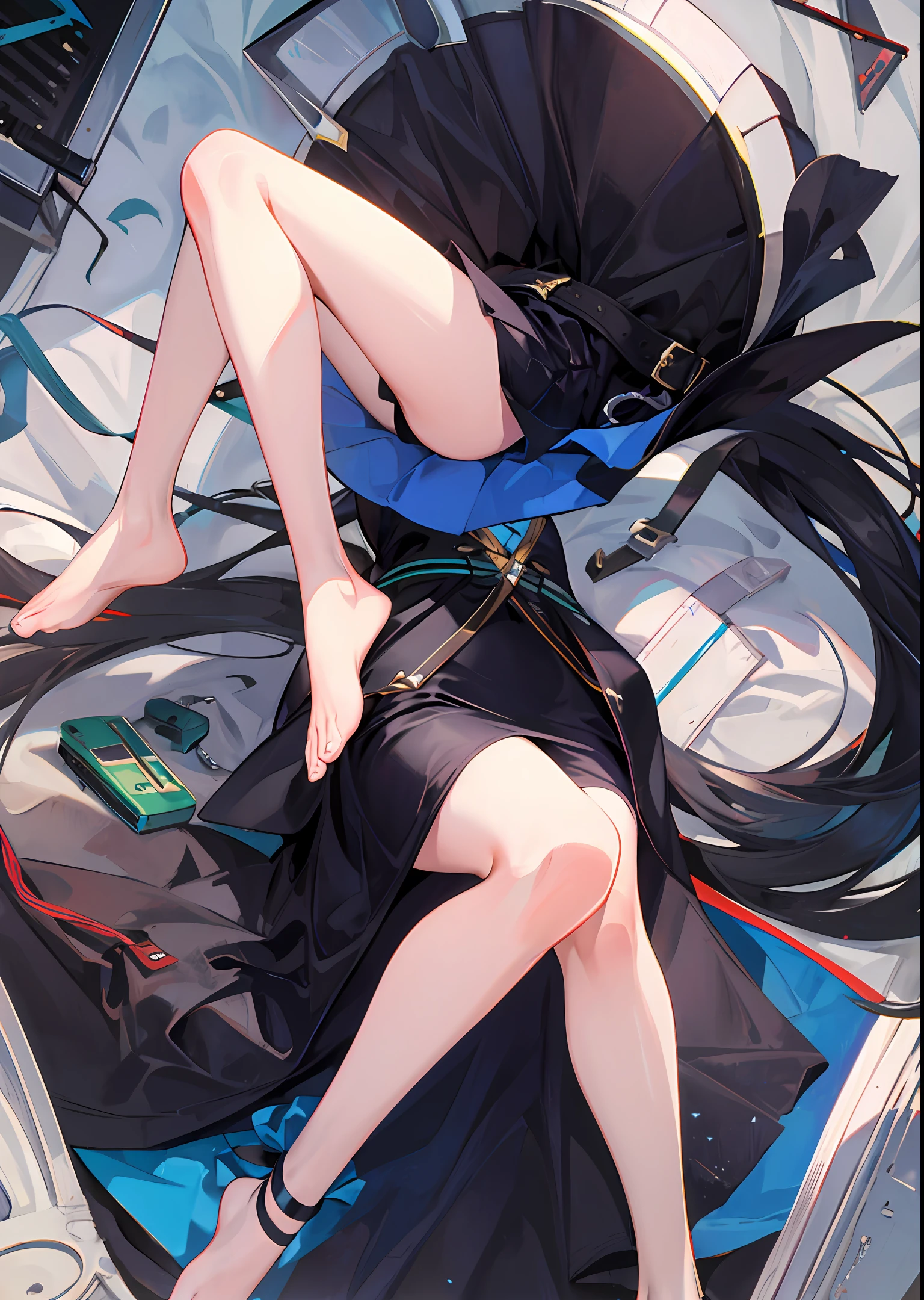 long whitr hair,Superskirt,blacksilk,raise leg,nakeness