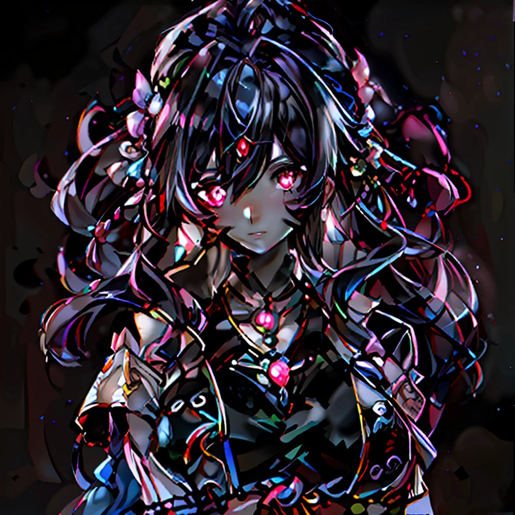 a drawing of a woman with long hair and a necklace, yandere intricate, Clean anime,Bold colors