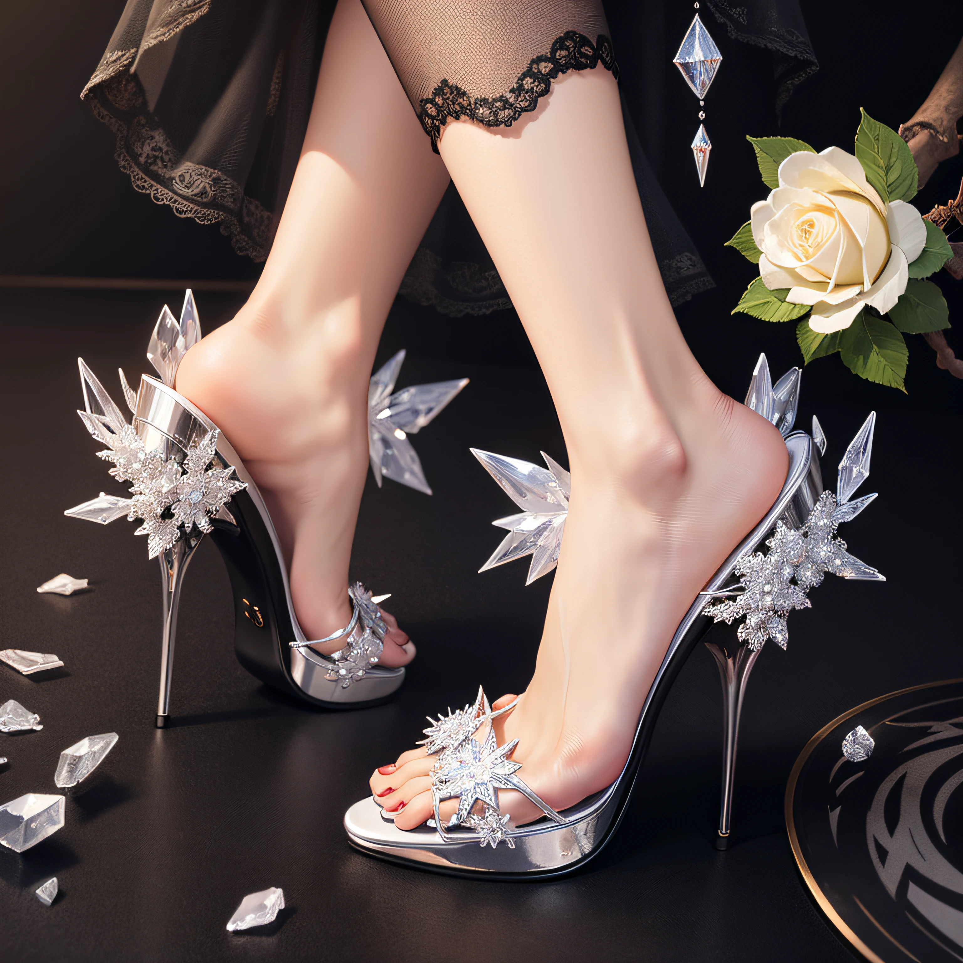 Crystal heels，Thorn rose decoration --auto