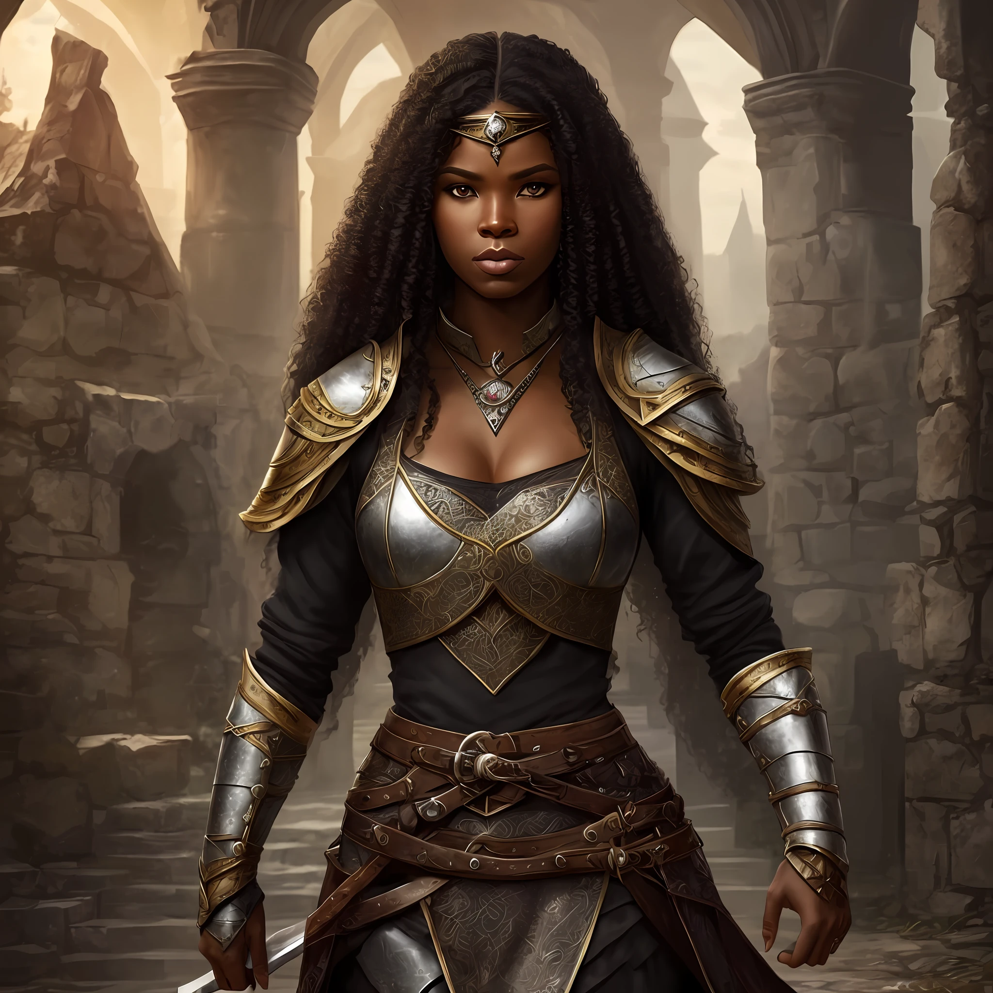 Medieval black woman, warrior, Fantasy Genre, RPG, game, realistic image, great quality --auto