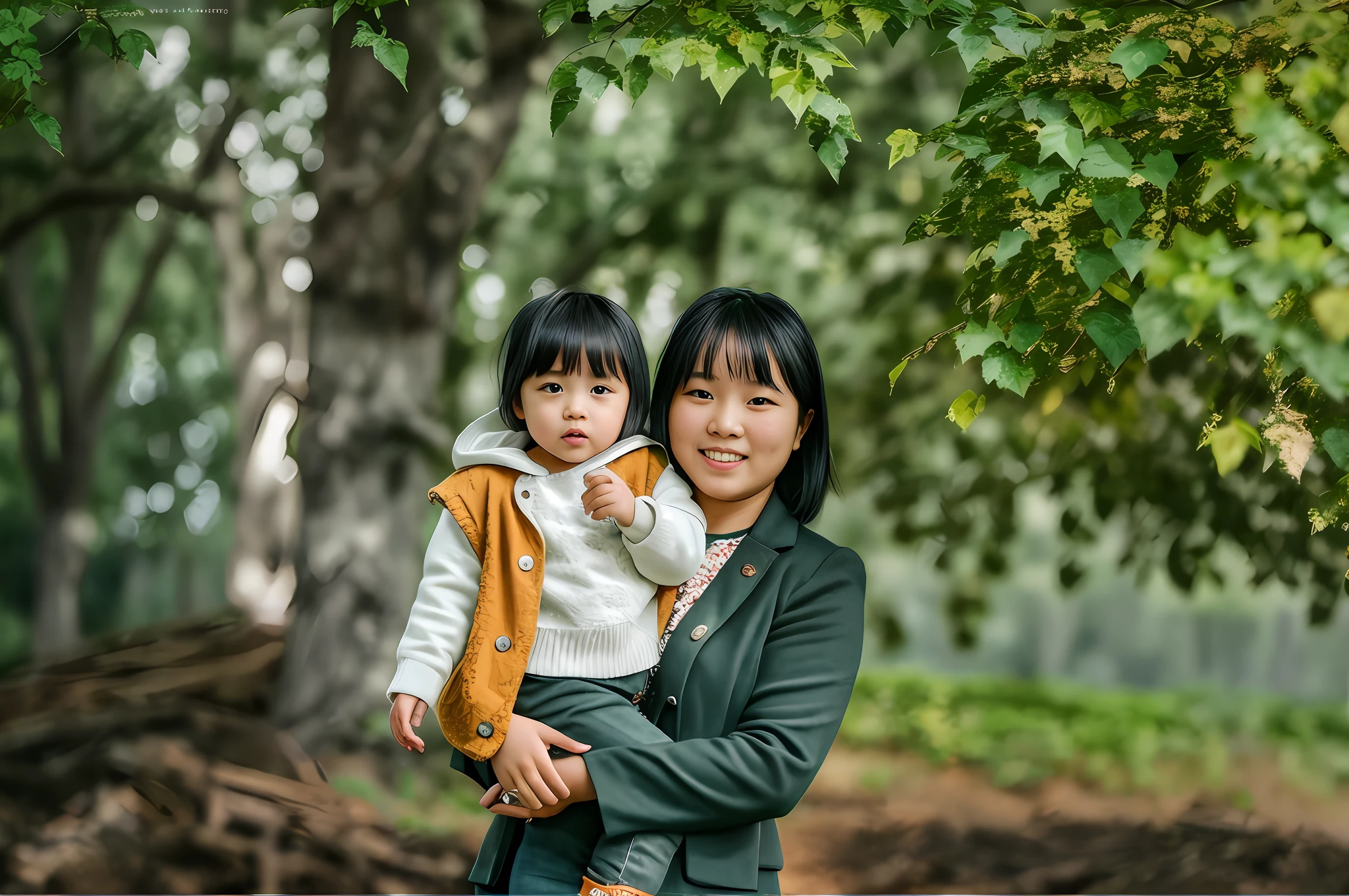 There was an 18-year-old girl with a child in her arms, 7 0 mm portrait, 60mm portrait, 50mm portrait, Portrait image, 1 3 5 mm nikon portrait, Family photography, colour portrait photograph, with ivy, Photo portrait, enviromental portrait, outdoors business portrait, portrait picture,4 k, sigma 85/1.2 portrait