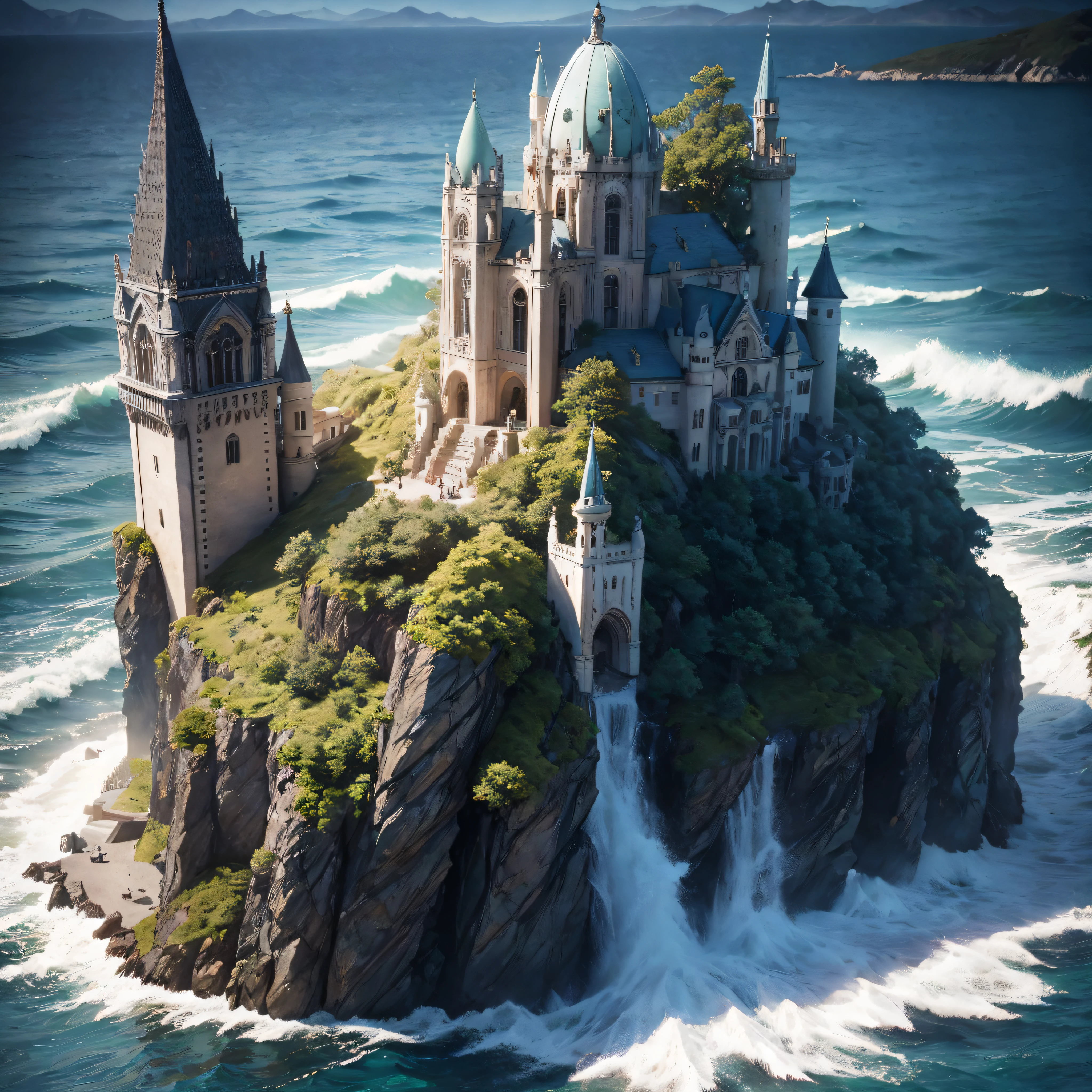 （Best shadow），Natural elements of the sea theme。Mysterious ocean，Defended by schools of fish，Atlanteans，Spectacular palace，boisterous（nature elements），（Marine theme），（fish flocks），（palaces），（dream magical），（Particle effect）and other 3D，rendering by octane，Ray traching，ultra - detailed， --v6