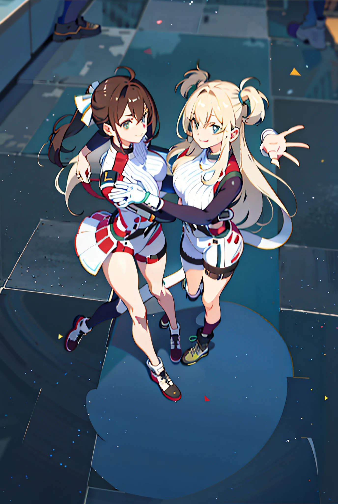 Good anatomy, 2 girls, Mature female, hugs,
