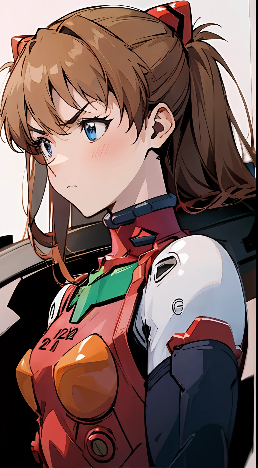 Asuka, 1 girl, driving suit, blank background, 8k, best quality, proud expression, serious expression