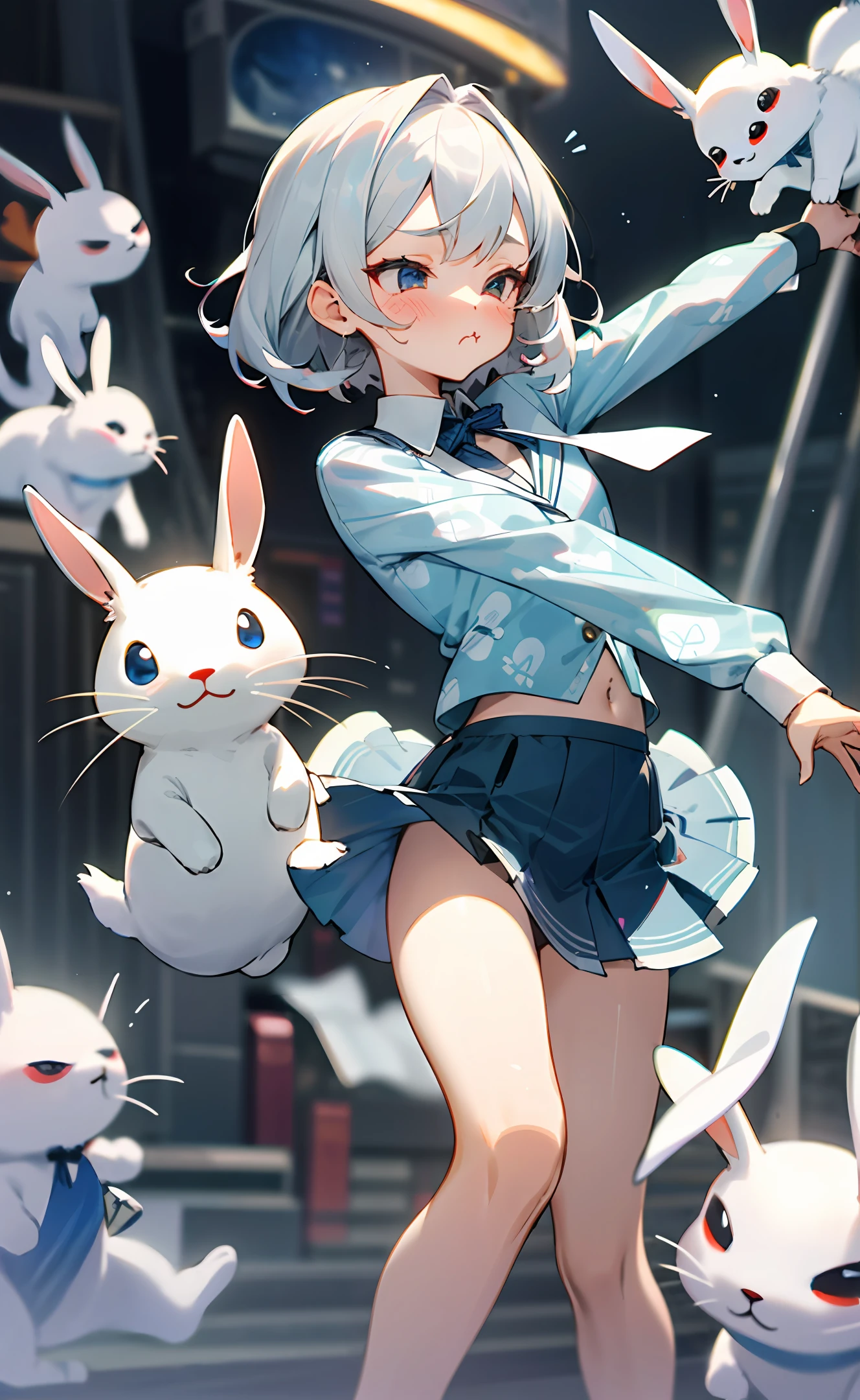 Brain gate,bit girl,Collapsed nose,Pout,a skirt,Little white rabbit pattern,dance