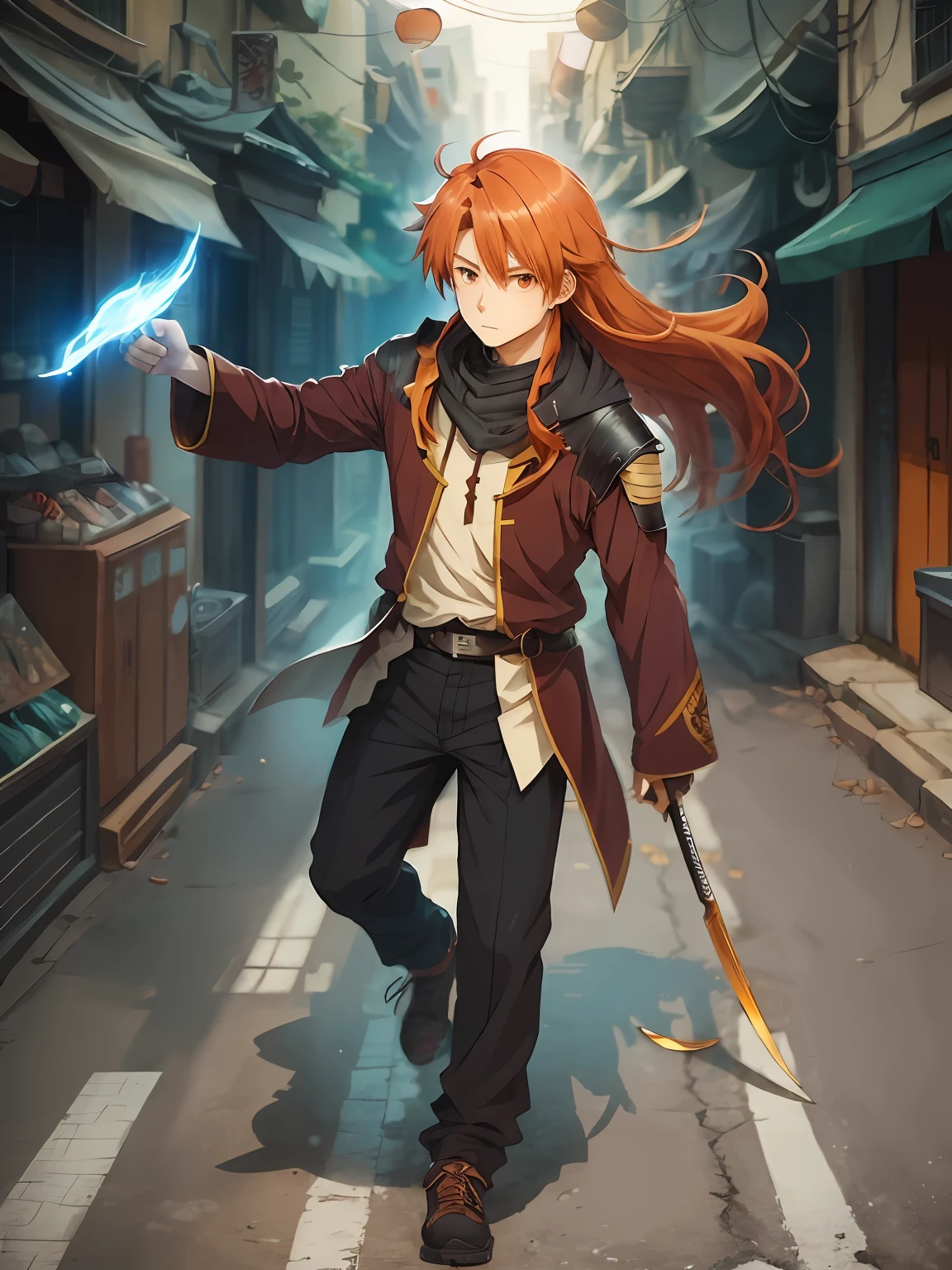Boy, orange hair, anime, 2d,ninja, with perfect ,medium long hair --auto --s2