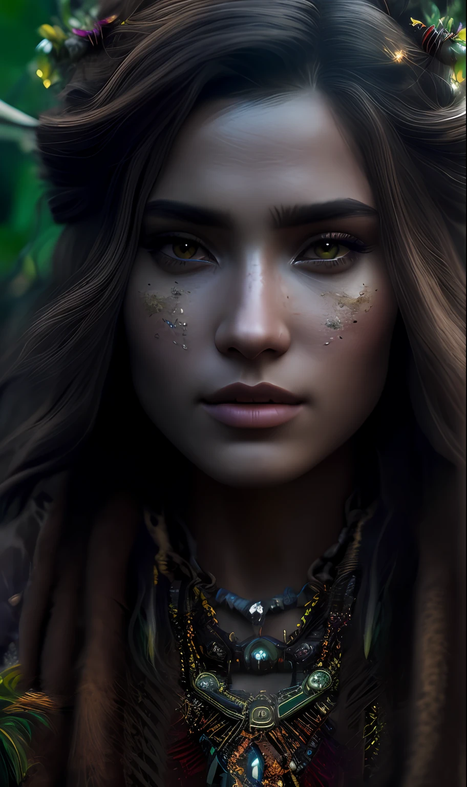 ultra realistic photography, perfectly centered medium upper shot of Aloy from horizon zero dawn, creatures from horizon zero dawn jungle cliffs in the background, looking at viewer, fashion pose, extremely detailed eyes, detailed symmetric realistic face, extremely detailed natural texture, detailed peach fuzz, messy hair, masterpiece, absurdres, award winning photo by lee jeffries, nikon d850 film stock photograph, kodak portra 400 camera f1.6 lens, depth of field, extremely detailed, amazing, fine detail, rich colors, hyper realistic lifelike texture, dramatic lighting, unrealengine, trending on artstation, cinestill 800 tungsten, photo realistic, RAW photo, TanvirTamim, high quality, highres, sharp focus, extremely detailed, cinematic lighting, 8k uhd, high definition, cinematic, neoprene, behance contest winner, featured on unsplash, cgsociety, unreal engine 5, ultra sharp focus