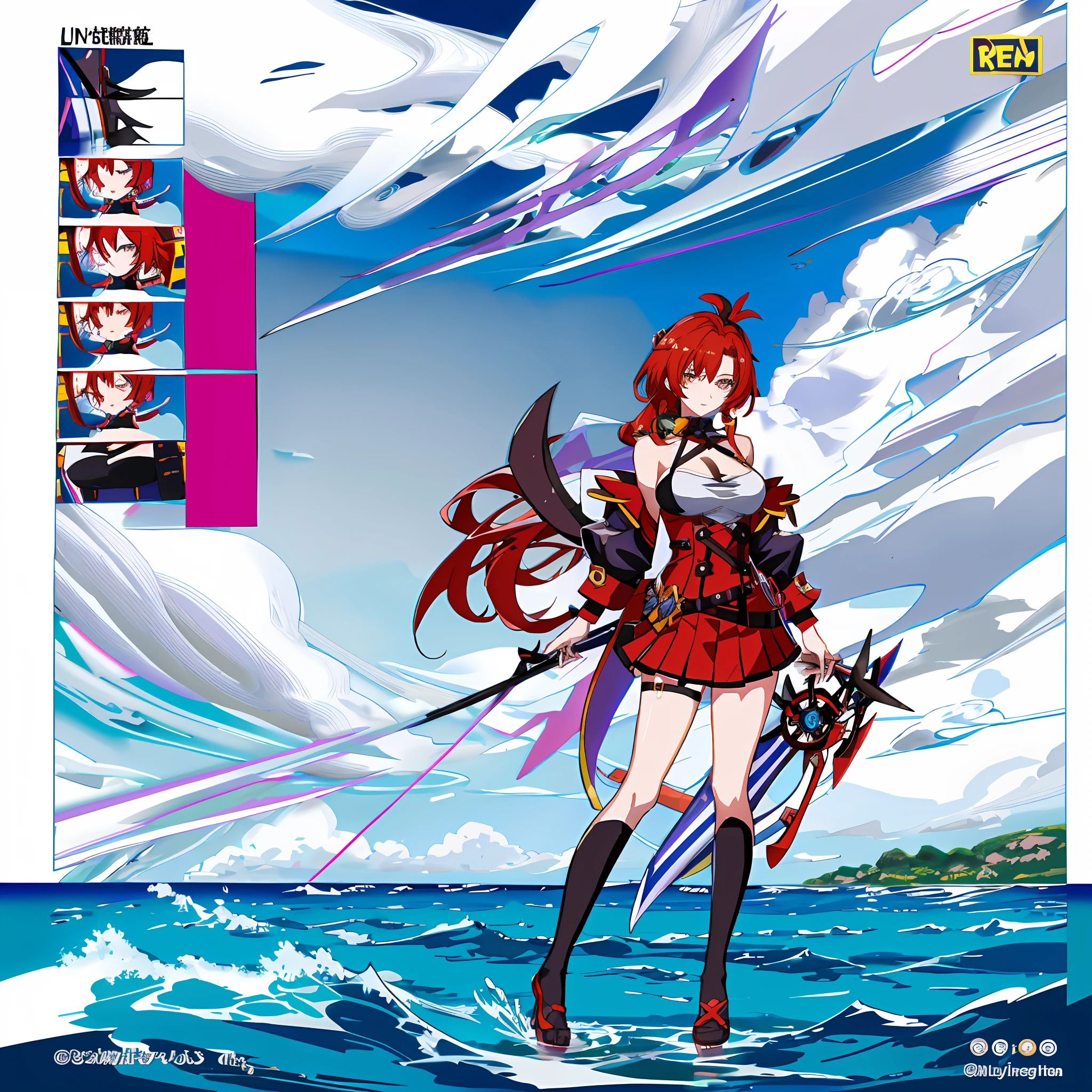 Himeko, do jogo Honkai Impact, linda do anime, em uma roupa de banho, real, dressed in a biquine, real roupa de banho, na praia