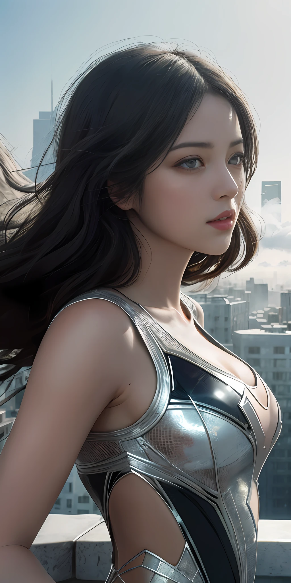 (1girl:1.3), 独奏, (((very vey very detailed face))),((very detailed eyes and faces))),beatiful detailed eyes,Body parts__,offcial art,Unified 8k wallpaper,ultra-detailliert,Beautiful and beautiful,big breasts beautiful,tmasterpiece,best qualtiy,primitive,tmasterpiece,ultra fine photos,best qualtiy,超高分辨率,photorealistic realism,rays of sunshine,full-body portraits,stunningly beautiful,,dynamicposes,delicated face,vibrant eyes,(from the front side), she is in a spider-man suit,White scheme,arachne,Very detailed city roof background, Roof,looking over city,详细的脸,detailed complex busy background,untidy,opulent,milkyW,highly detailedskin,Realistic details of skin,Visible pores,Clear focus,volume fog,8k uhd,digital SLR camera,high qulity,filmgrain,White skin of the,photo-realism,lomography,A huge metropolis of the dystopia of the future, semi transparent,