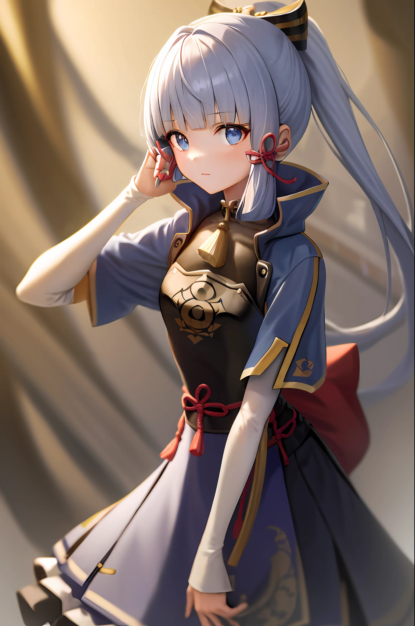 ，A high resolution，best qualtiy，1girl solo，Miss Kamisato，small，komono，blacksilk，