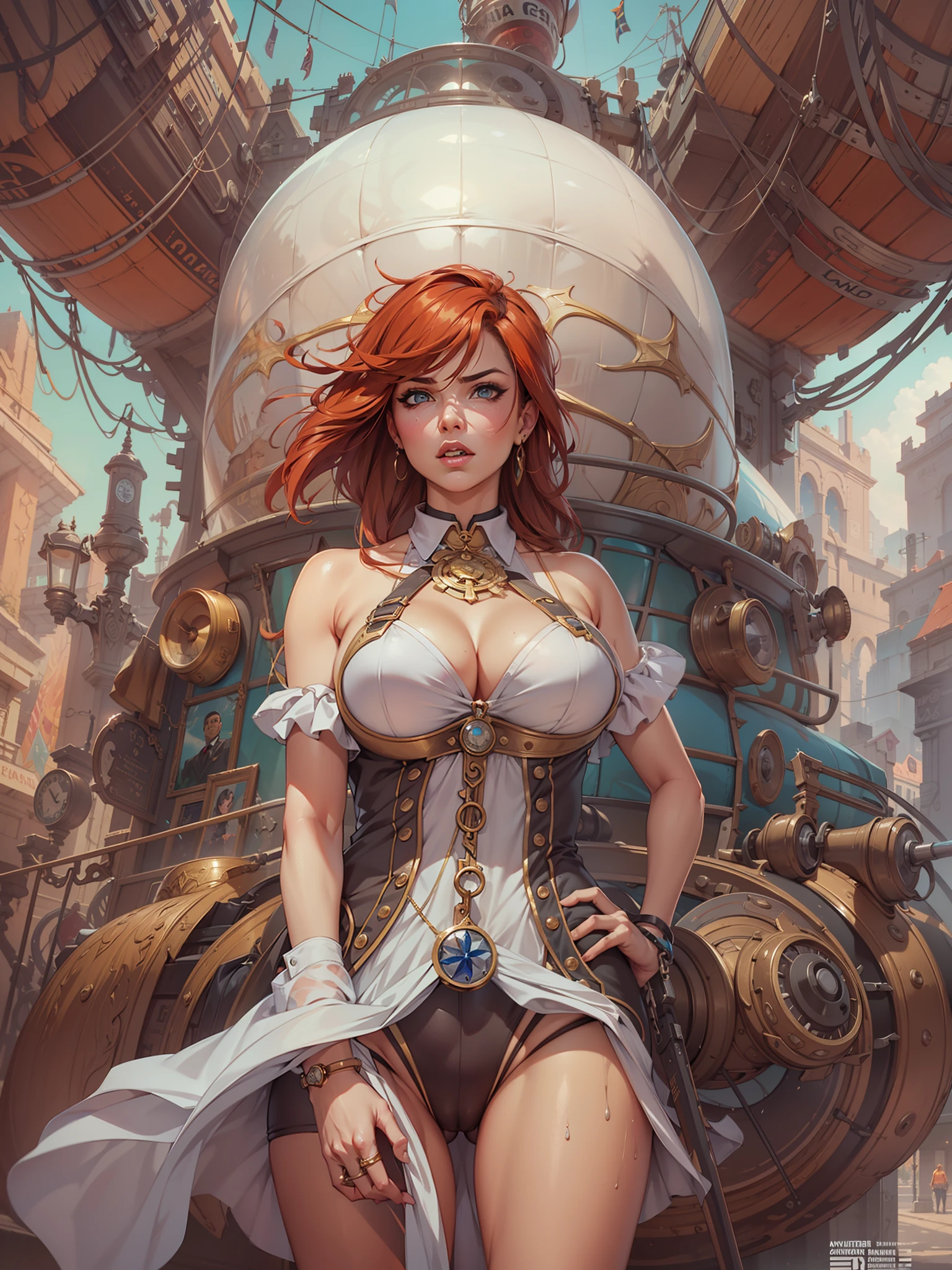 suggestive pose, random hair color, random eye color, tenebrism art style painting,oil on canvas,(((gigantic large natural sagging bosoms,very marked cameltoe))),steampunk airship background landscape,full steampunk clothes intricade detail, WLOP, sakimichan,Greg rutkowski, Alfonse mucha, makoto shinkai, stanley artgem lau, rossdraws, hyperrealistic,trending on Artstation, Unreal Engine 5, 8k,concept art,digital paint, splash art, splash paint, face portrait,grunge painting, by banksy, by greg tocchini, by james gilleard, by joe fenton, by kaethe butcher, insanely detailed, symmetrical, octane render, concept art, artistic, cinematic, ultra sharp focus, highly detailed, vibrant soul, perfection