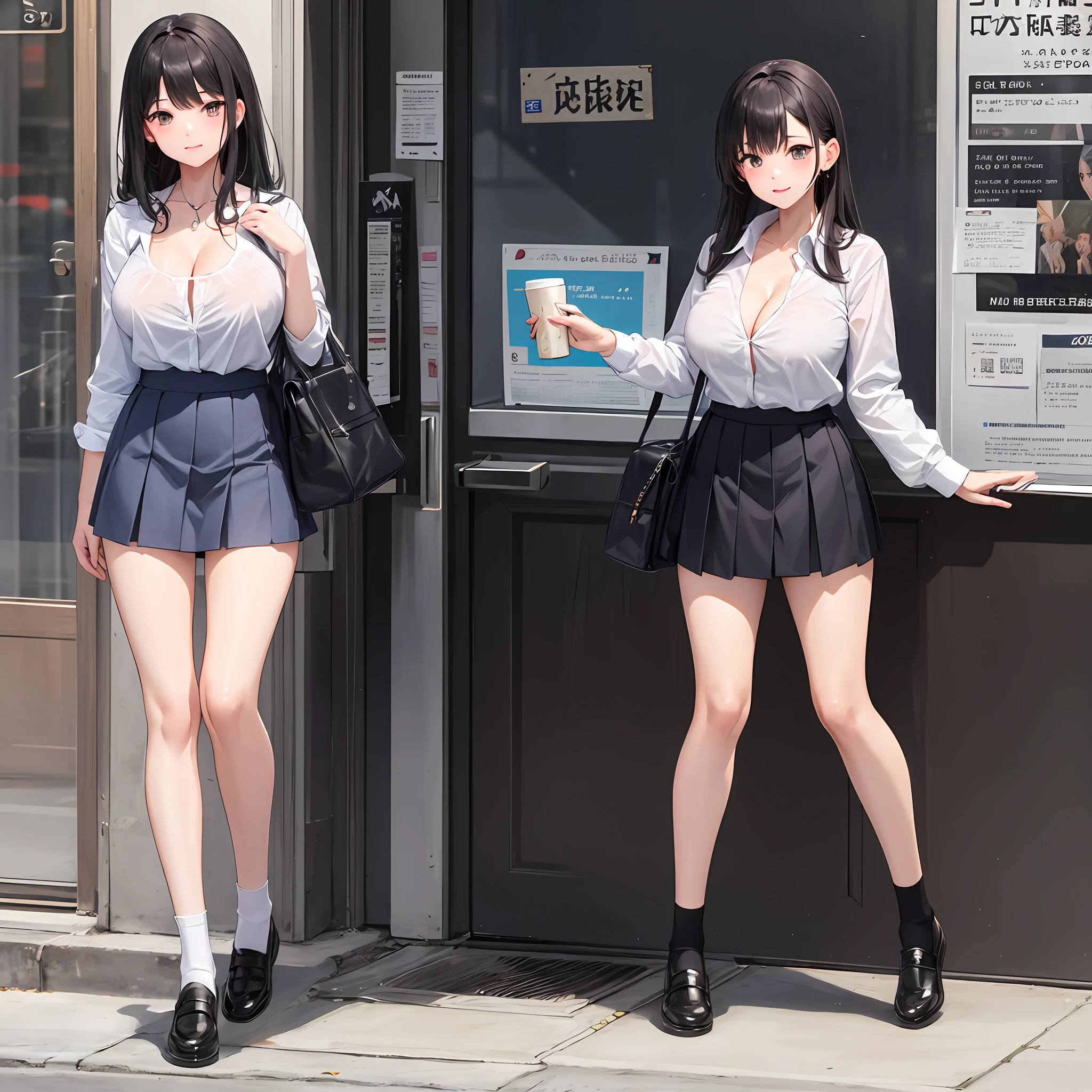 Black Ankle Length Socks、hi-school girl、Long leg、large full breasts、cleavage of the breast、A dark-haired