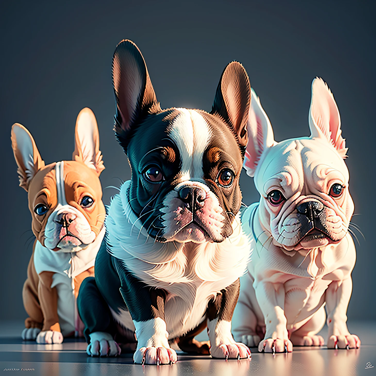 3-D animated, Frenchie, cartoon, Disney style photo, realistic, ultra, realistic, white background --auto