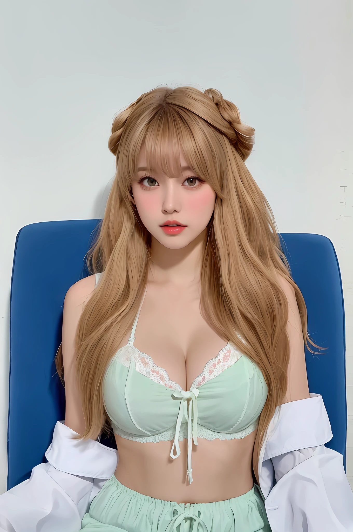 (8K, 4K, best qualtiy, A high resolution:1.2), (marsterpiece, realisticlying, photograph realistic:1.37), 1girll, Solo, beauitful face, eyeslashes, nase, Glossy lips, (Detailed eyes, looking at viewert, White skin of the, White skin of the:1.5), Delicate complexion, full bodyesbian,
nedium breasts(G-cup),plumw,Transparent wetted,,underdressing(Briefs),Two sets of tests(split)deep v big breasts,比基尼,laying on the chair,Raised sexy,
Outdoor beachfront,sandbeach,
two sides up,Absurdly long hair,blond hairbl,Caramel colored hair,hair adornments,Bow knot,
年轻,