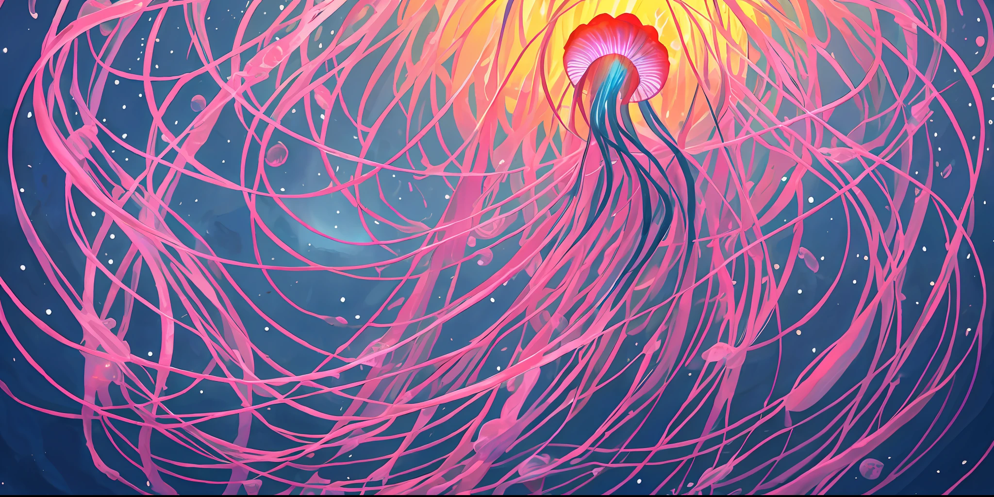 painting jellyfish in a sea of water with lights, Medusas, cyberpunk jellyfish, Aquarela altamente detalhada 8K, Aquarela altamente detalhada 8 K, neon jellyfish, Burger mixes jellyfish, Dance of the jellyfish, protetor de tela impressionante, its a deep dream, artistic 4 k, Arte NFT, Medusas, 8k highly detailed ❤️🔥 🔥 💀 🤖 🚀 --auto --s2