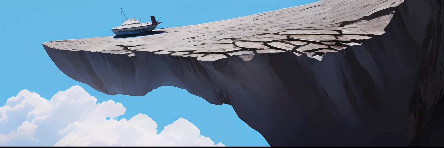 una roca larga flotando en el aire, superficie plana con algunas grietas, superficie arida,