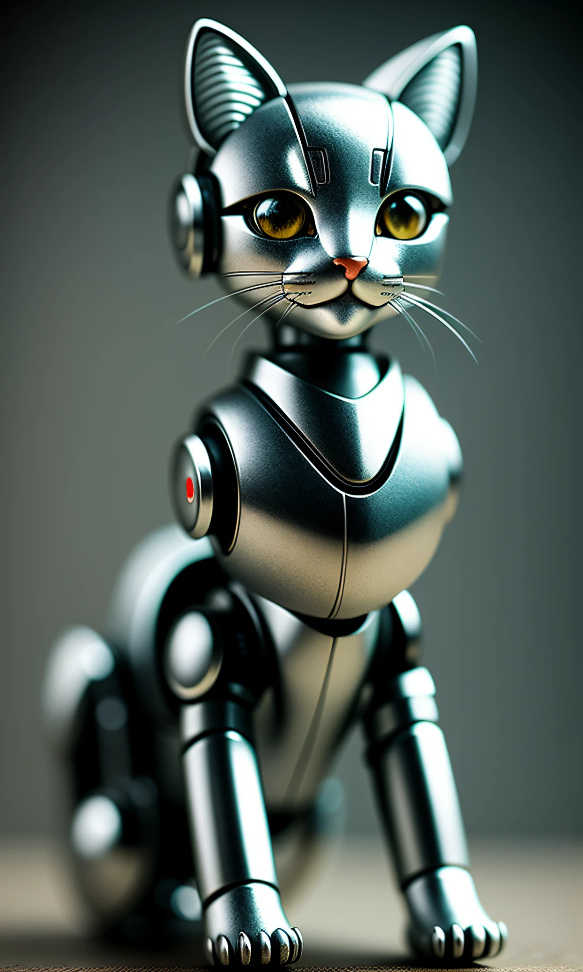 cute kitten made of metal, (cyborg: 1.1), ([tail | detailed wire]: 1.3), (complex detail), HDR, (complex detail, super detail: 1.2), cinematic shot, vignette, center