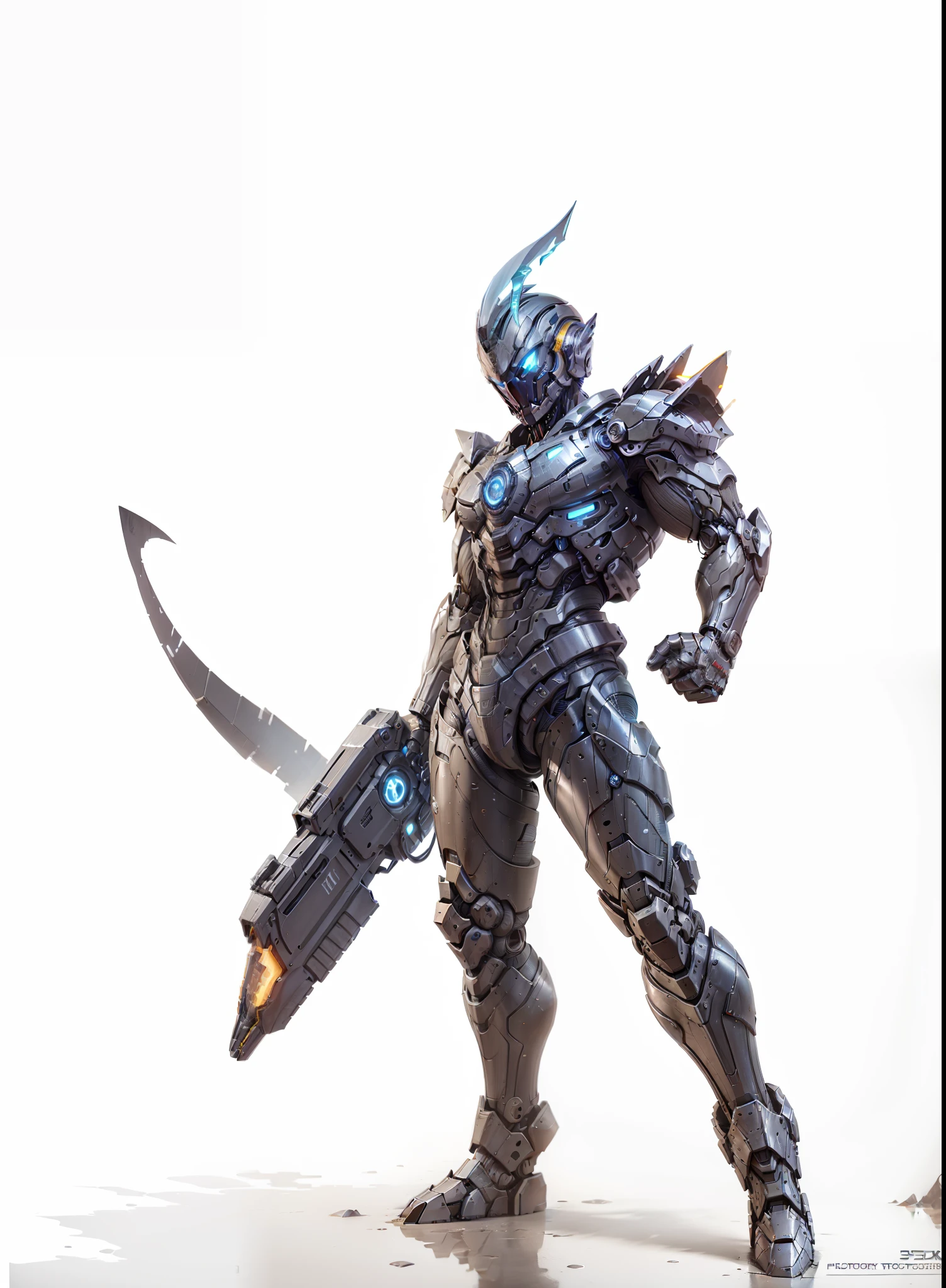 Realiy，photorealestic，Machinary，mechs，Technologie，musculous，glowing light eyes，Burly body，style of photography，Real scenery（Metallic texture 1.8）（Excess detail 2）（High resolution1.6）（4K clarity1.9)（Carbon fiber 1.5）（Metal reflection 1.5），Weapon in hand