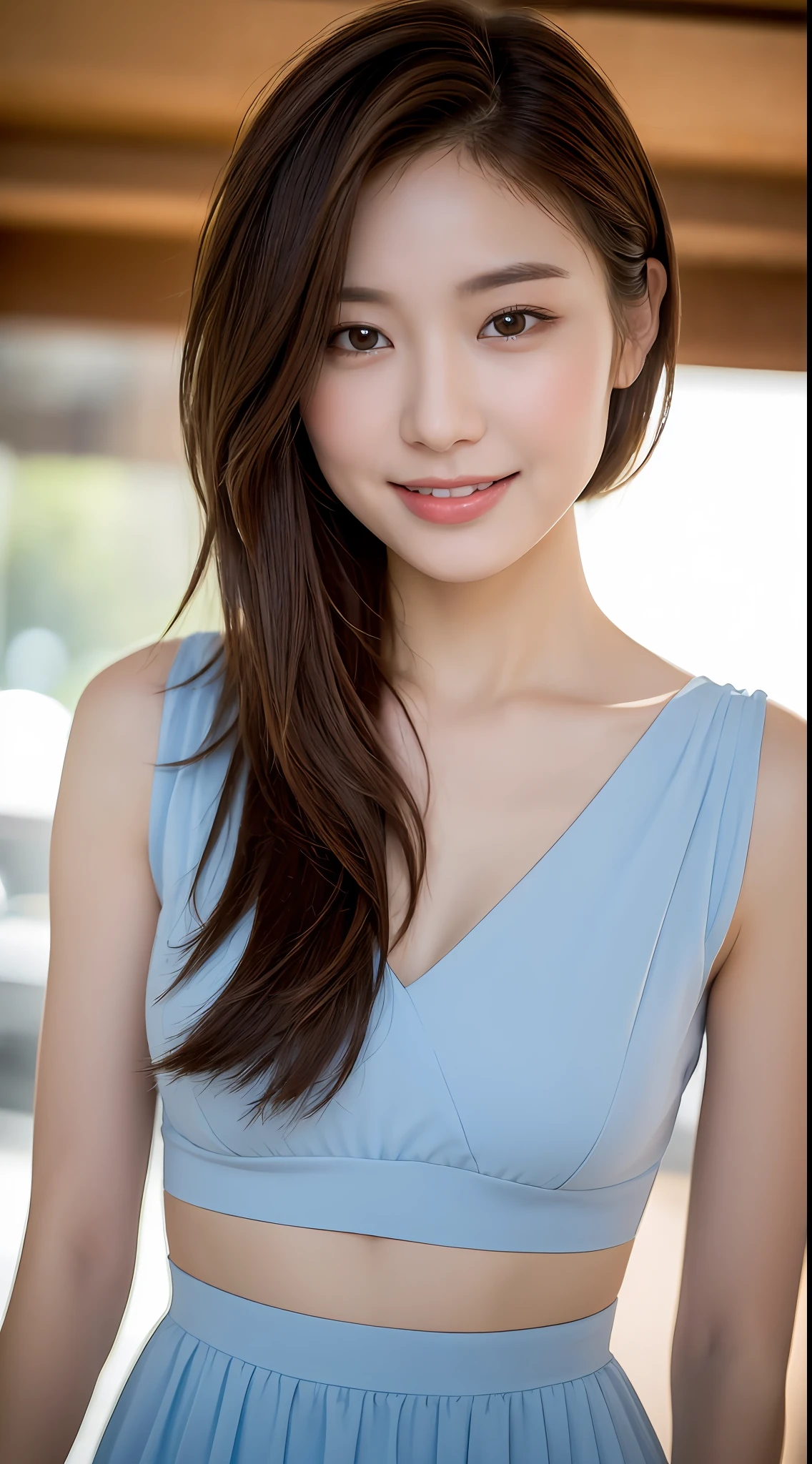 ((Best Quality, 8K, Masterpiece: 1.3)), 1 Girl, Slim Abs Beauty: 1.3, (Hairstyle Brown Hair Shortcut, Big: 1.2), Dress: 1.1, Super Slender Face, Delicate Eyes, Double Eyelids, Smile, Home, Raw Photo