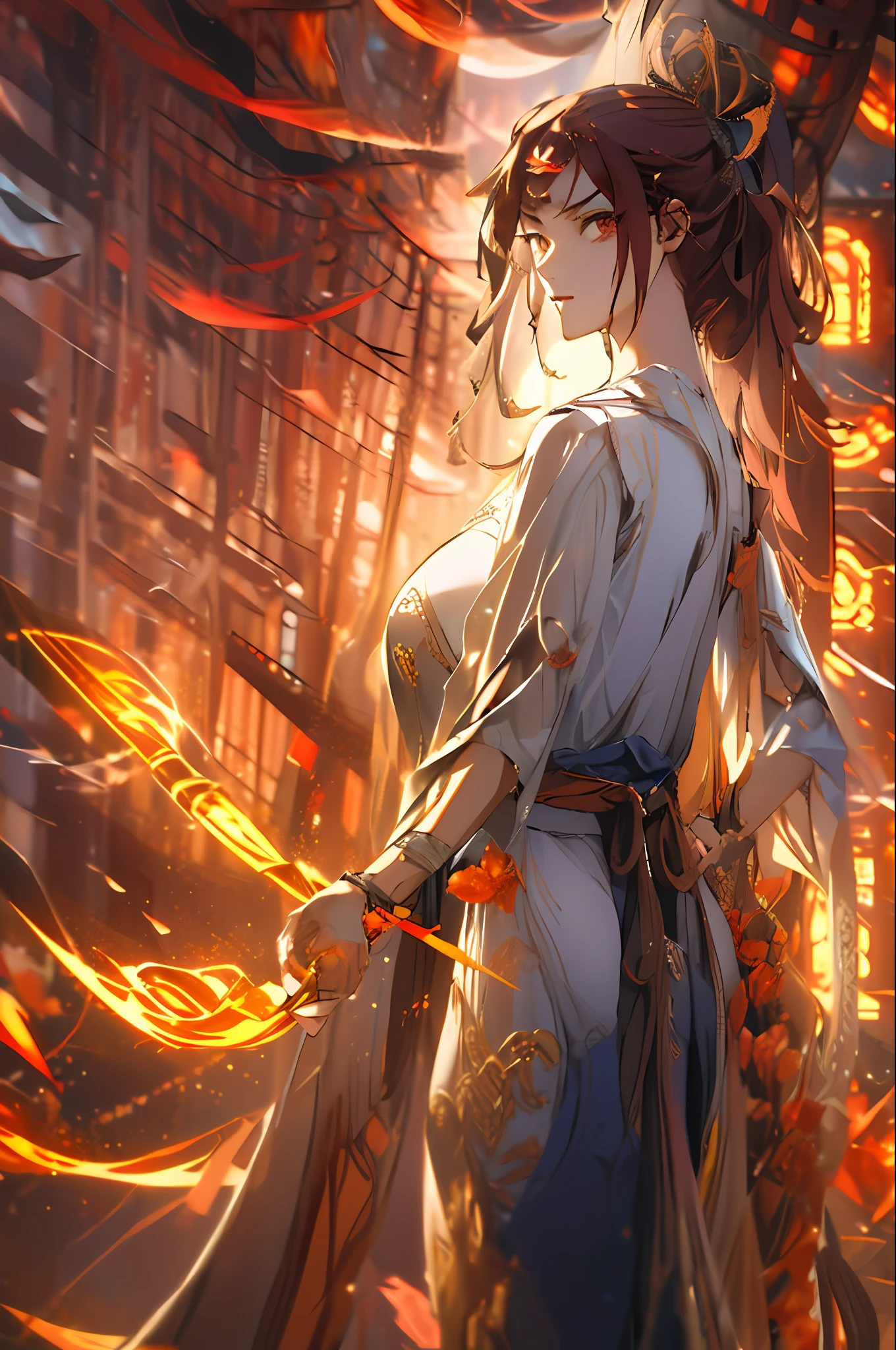 1girl,brown hair,red color eyes,Side Body,Large breasts,Ass pouted,