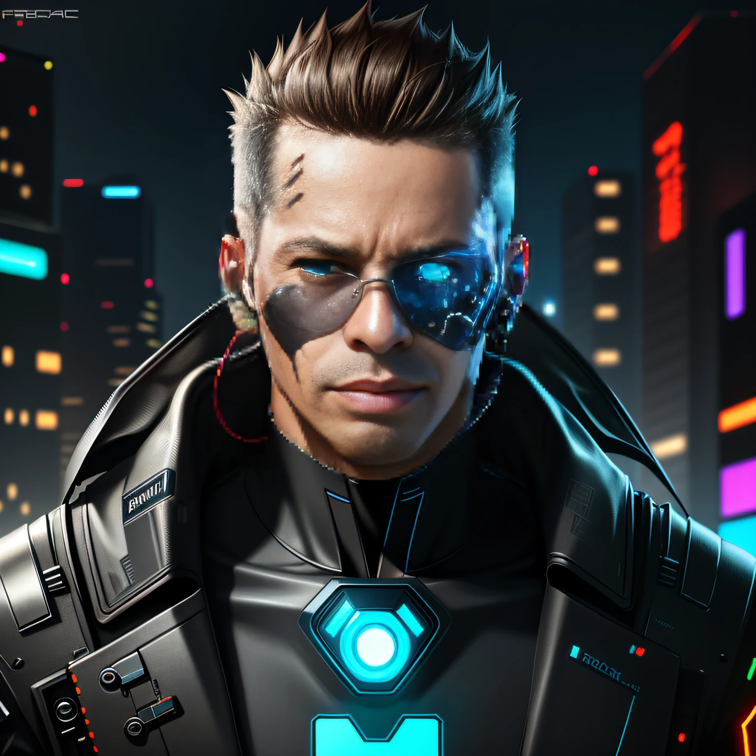realistic detail full face of futuristic cyberpunk cyber man