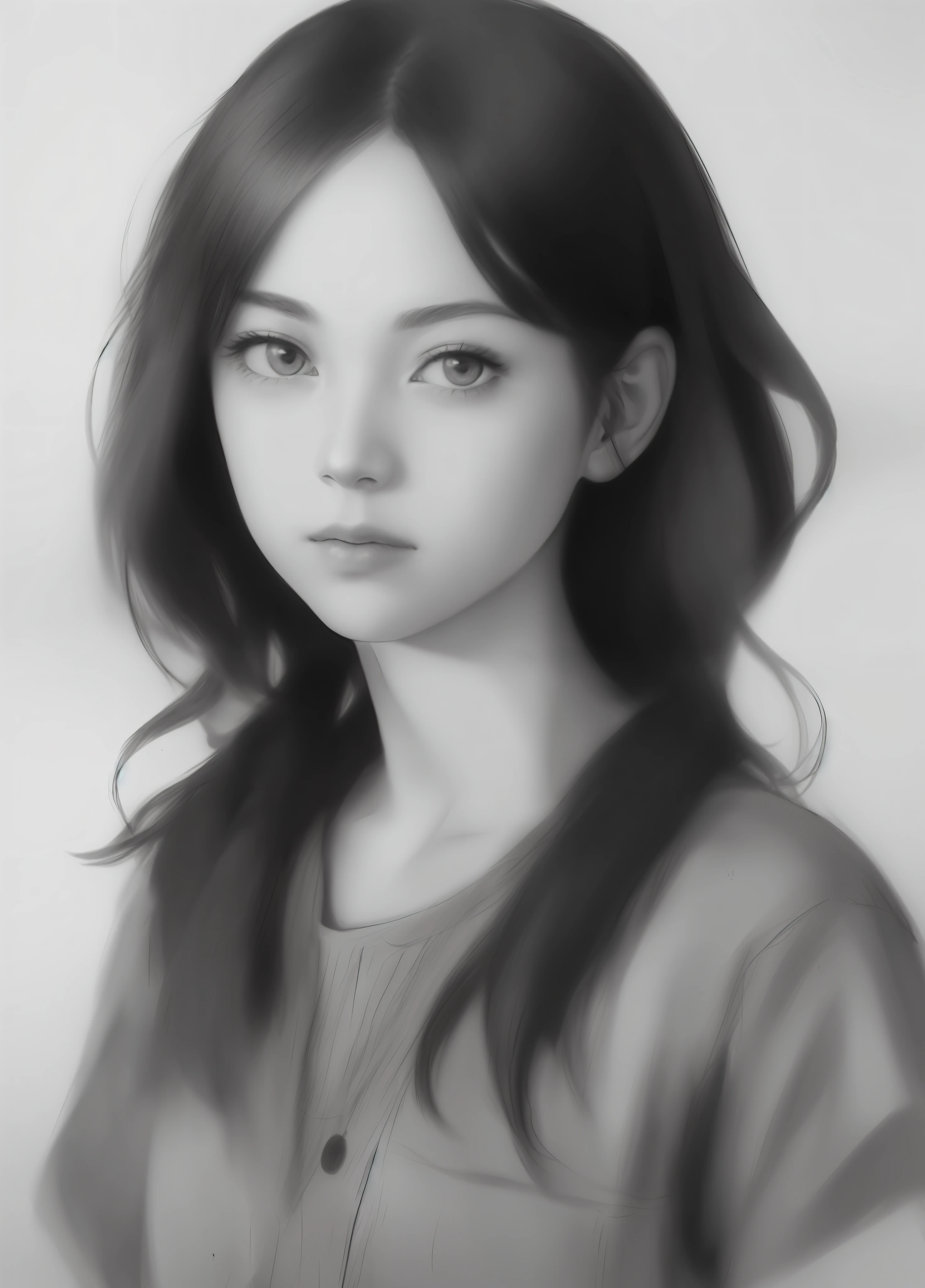 ((high quality, masterpiece:1.4)), 1girl, ((upper body)), portrait sketch, messy drawing, messy charcoal spots, unfinished sketch, sketchbook charcoal style drawing of a woman, sketchbook drawing, sketchbook, beautiful hair, medium short hair, beautiful face, symmetrical face, symmetrical eyes, ((paper material background)), realistic charcoal lines, imperfect drawing, charcoal crumbs, charcoal lines, imperfections