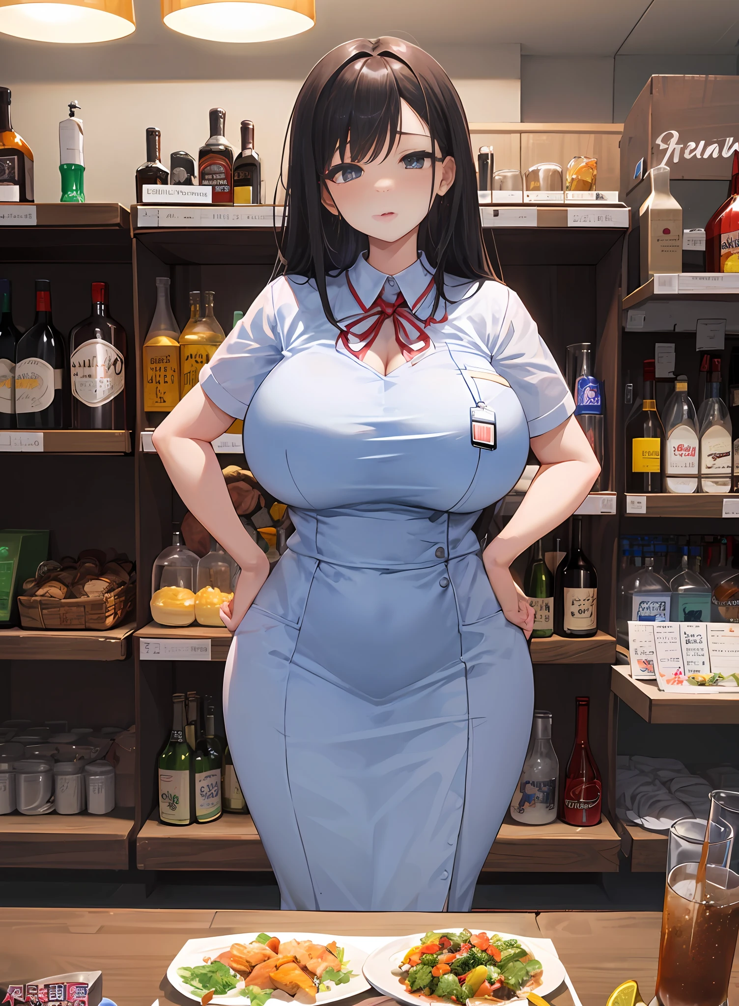 A MILF、ultra gigantic tits、Hyper-obese body、pub、Nurse Cosplay、I'm in a lot of pain.、I'm about to throw up、large amounts of alcohol、a large amount of dishes、Drink a lot of alcohol、Intoxication