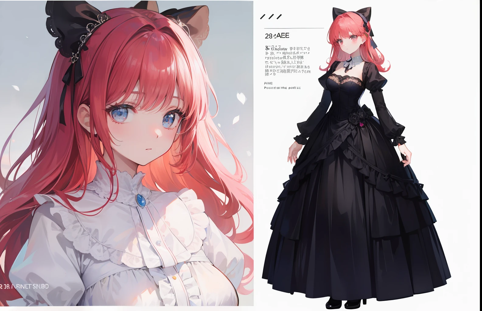 Best Quality, masutepiece, best definition, The artwork, super detailed, Many details, Details, Detailed, Woman, 20 years, Full body, Full body, ballgown, super detailed dress, long-one-piece dress, dress with many ruffles, dress with many bows, pink bows, victorian dress, detailed victorian dress, victorian dress with bows, Pink, frilld, many ruffles, Very bulky dress, Light blue dress, dress with ruffles, the bow, Many bows, Woman, Full body, Red hair.