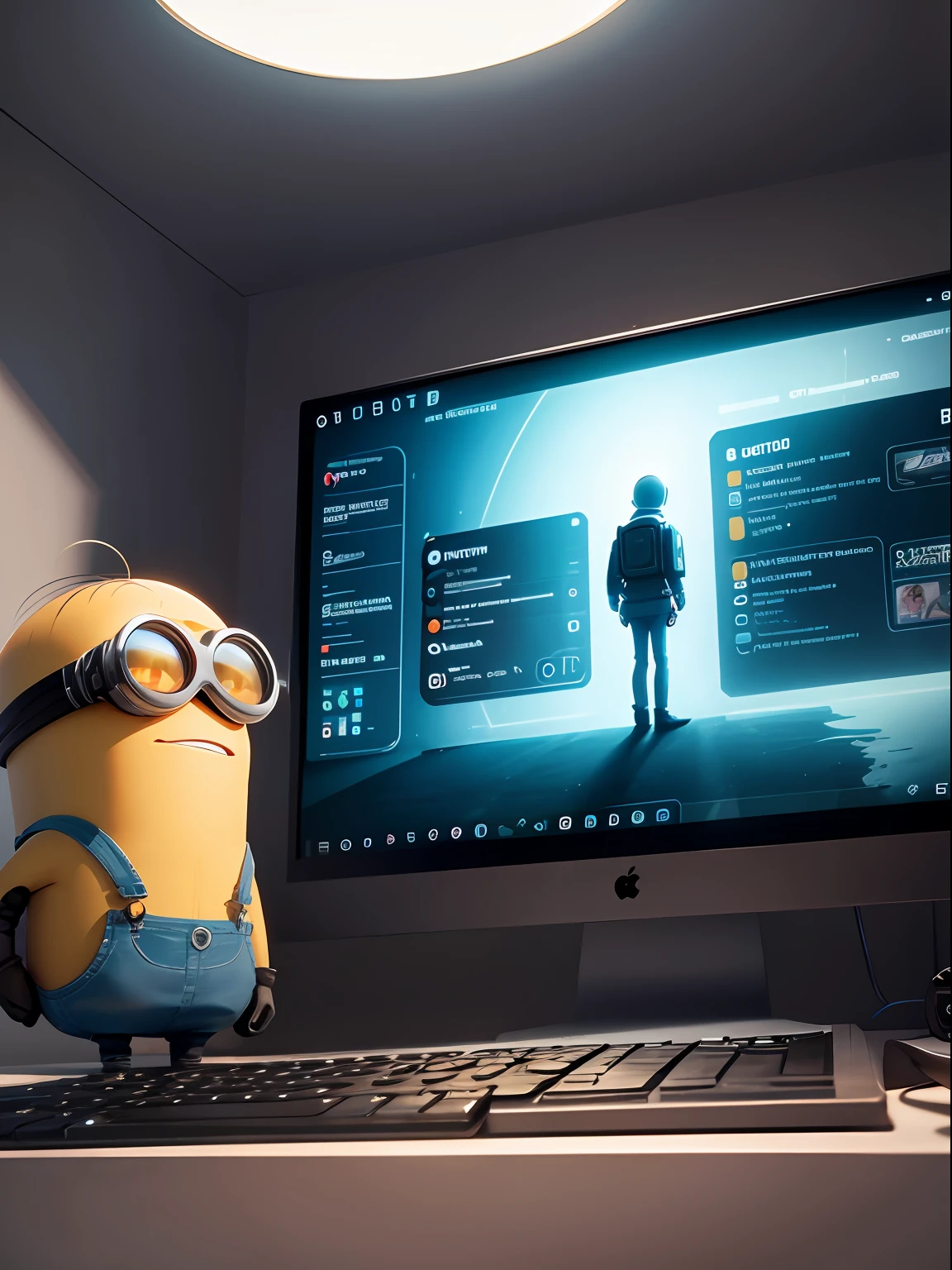 despicable me, in front of a computer, futuristic --auto