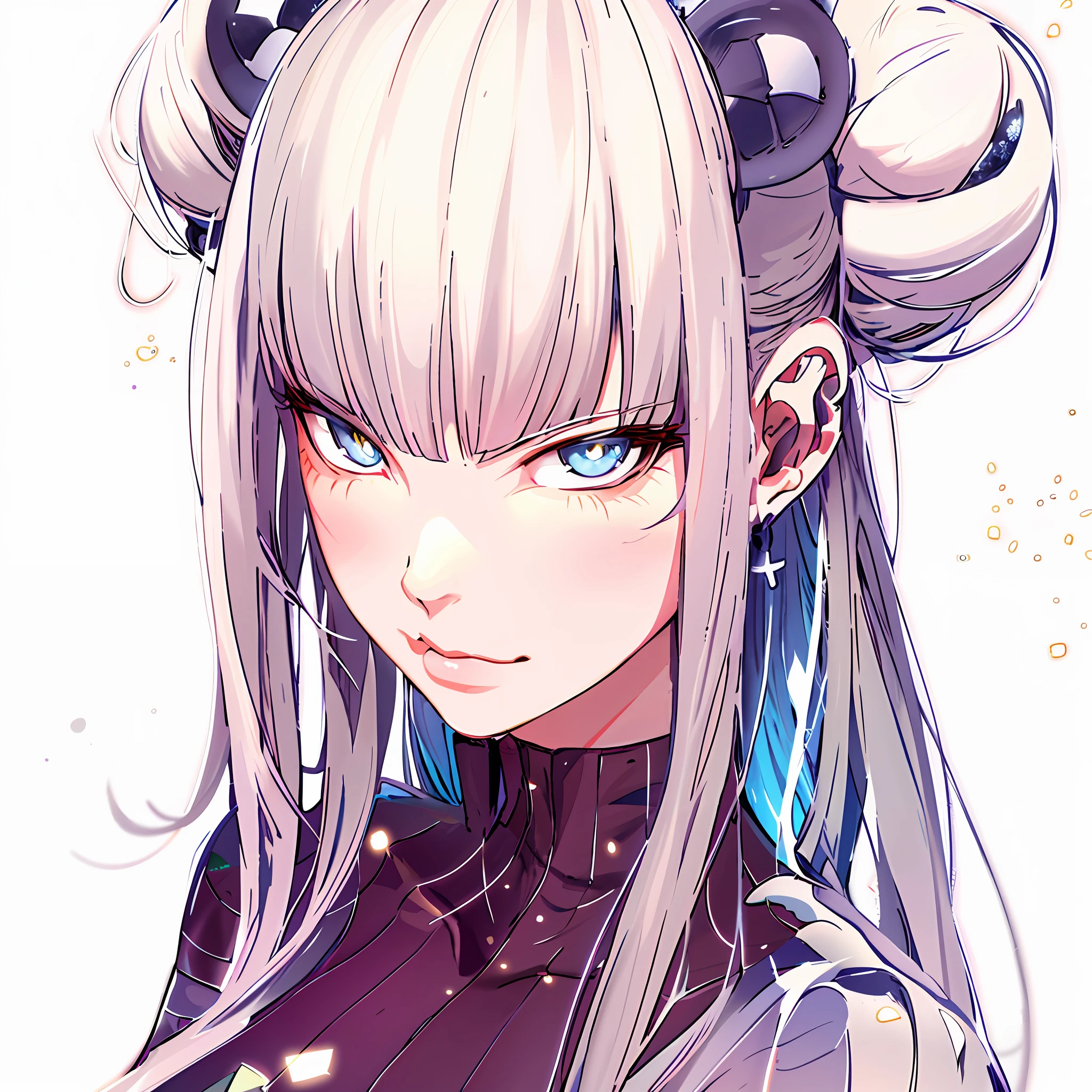 Anime girl with long white hair and bun head, , portraitures, clean and meticulous anime style, detailed portrait of an anime girl, Rosla 1. 0, flat anime style shading, a beautiful anime portrait, Digital anime illustration, Stunning anime face portrait, rossdraws 2. 0, striking manga artstyle, light and shadow effect，复杂，highly  detailed，digitial painting，art  stations，concept-art，smoothness，Sharp focus，illustratio，advanced digital anime art，Atmospheric lighting，详细的脸，8 K，hqr，artstation，By Makoto Shinkai，Stanley Art Liu，WLOP，Rossdraws”