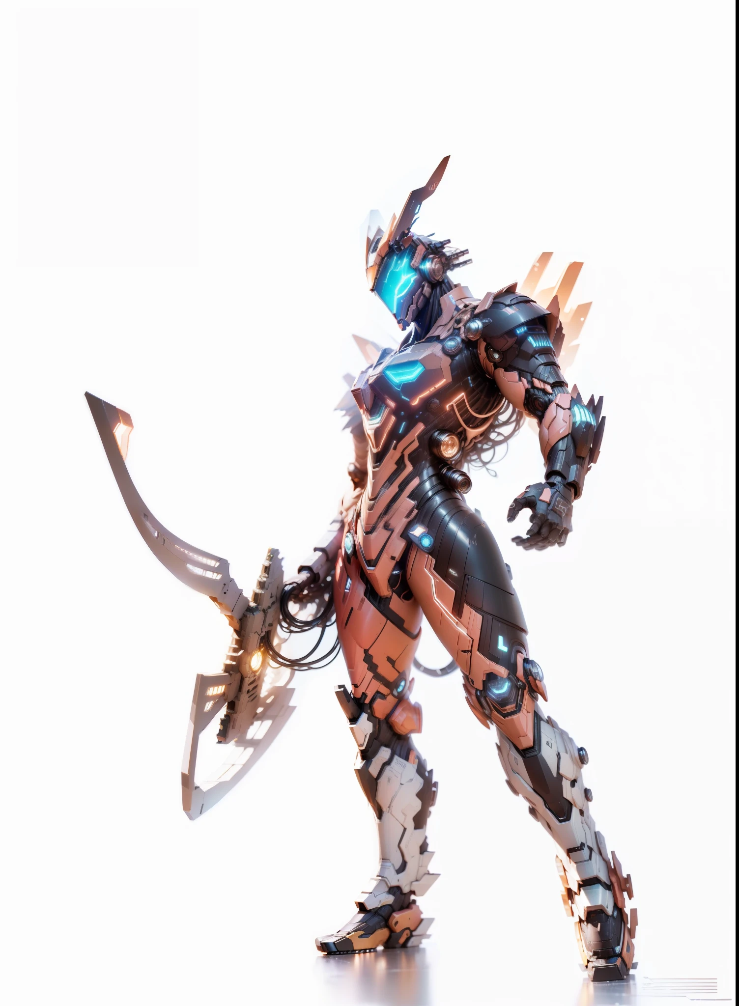 Realiy，photorealestic，Machinary，mechs，Technologie，musculous，glowing light eyes，Burly body，style of photography，Real scenery（Metallic texture 1.8）（Excess detail 2）（High resolution1.6）（4K clarity1.9)（Carbon fiber 1.5）（Metal reflection 1.5），Weapon in hand