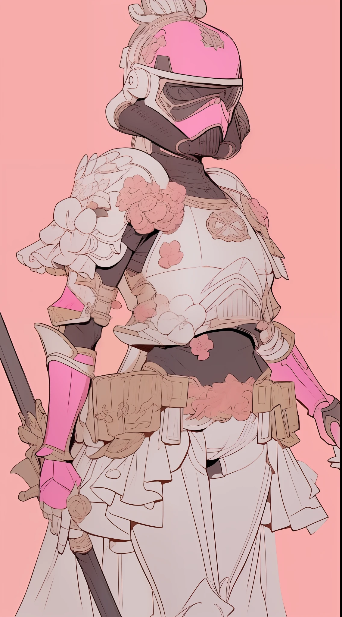there is a drawing of a woman in a costume with a sword, highly detailed exquisite fanart, streamlined pink armor, detailed white armor, slick pink armor, detailed full body concept, intricate white armor, character design contest winner, detailed digital concept art, highly detailed character design, alexandre ferra white mecha, mecha asthetic, by Yoshihiko Wada,masterpiece, best quality, (extremely detailed CG unity 8k wallpaper), (best quality), (best illustration), (best shadow), absurdres, realistic lighting, (Abyss), beautiful detailed glow