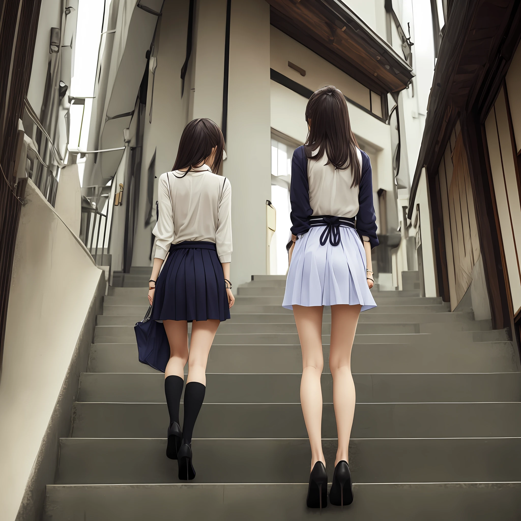 Cool beauties、japanes、skirt by the、s ass、sexy panty、realisitic、One Woman、Long leg、stairway、Angle from below、
