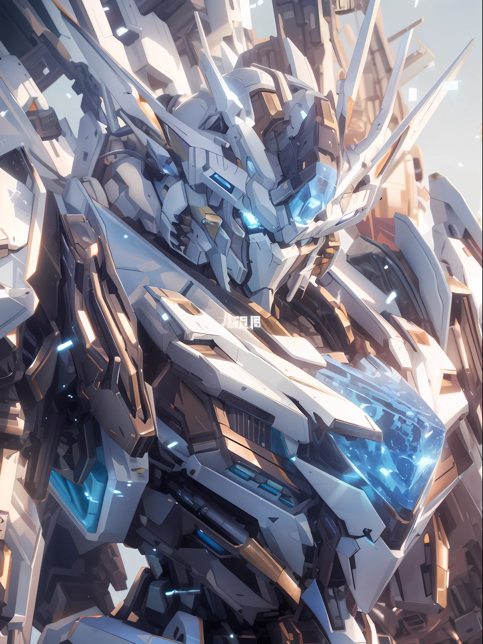 Close up of robot-like object with sky background, 4k highly detailed digital art, 4K detailed digital art, anime mecha aesthetic, alexandre ferra white mecha, ethereal and mecha theme, cool mecha style, Detailed digital anime art, 8K high quality detailed art, anime large mecha robot