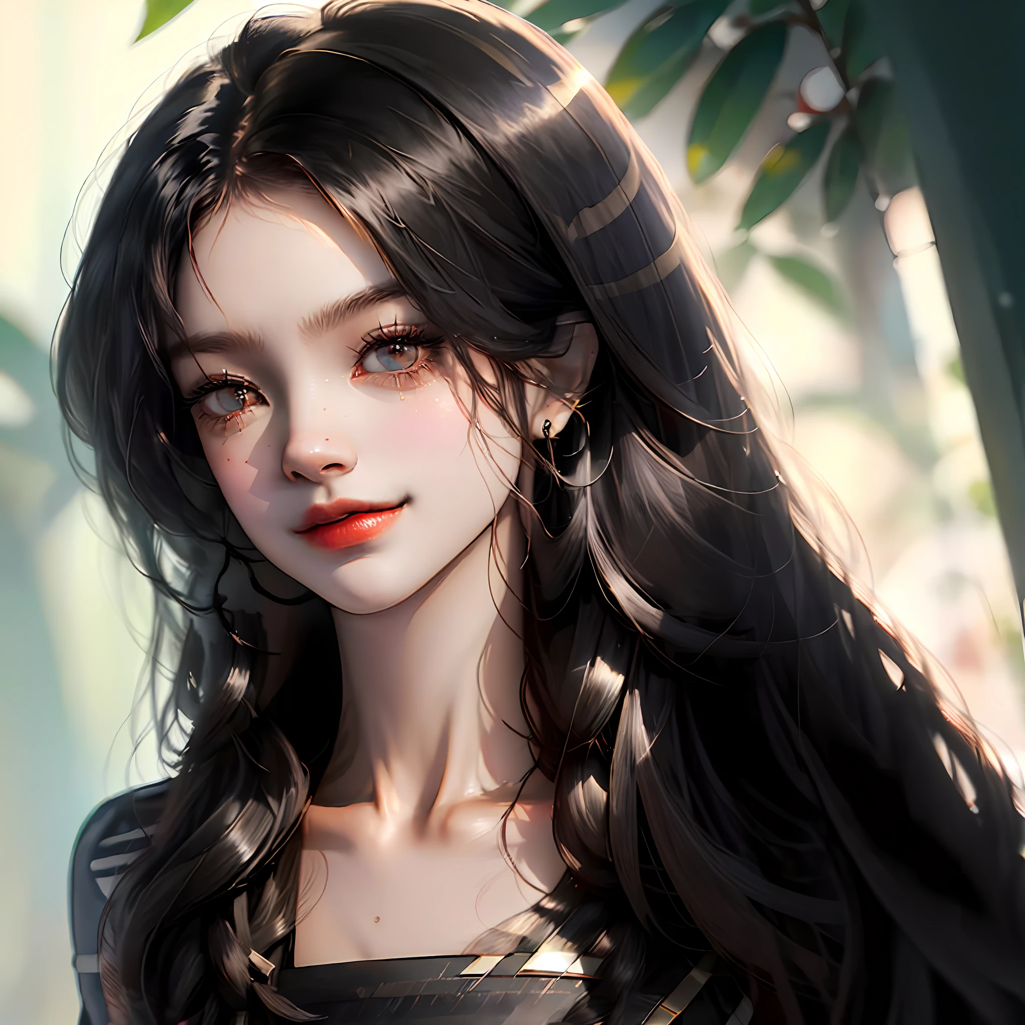 A portrait of your first love,Long black and shiny hair,Method and waist,Big bright eyes,Small and cute nose,She stood not far away and smiled blankly at me,The temperament she exudes,It feels very alive and contagious。 --auto