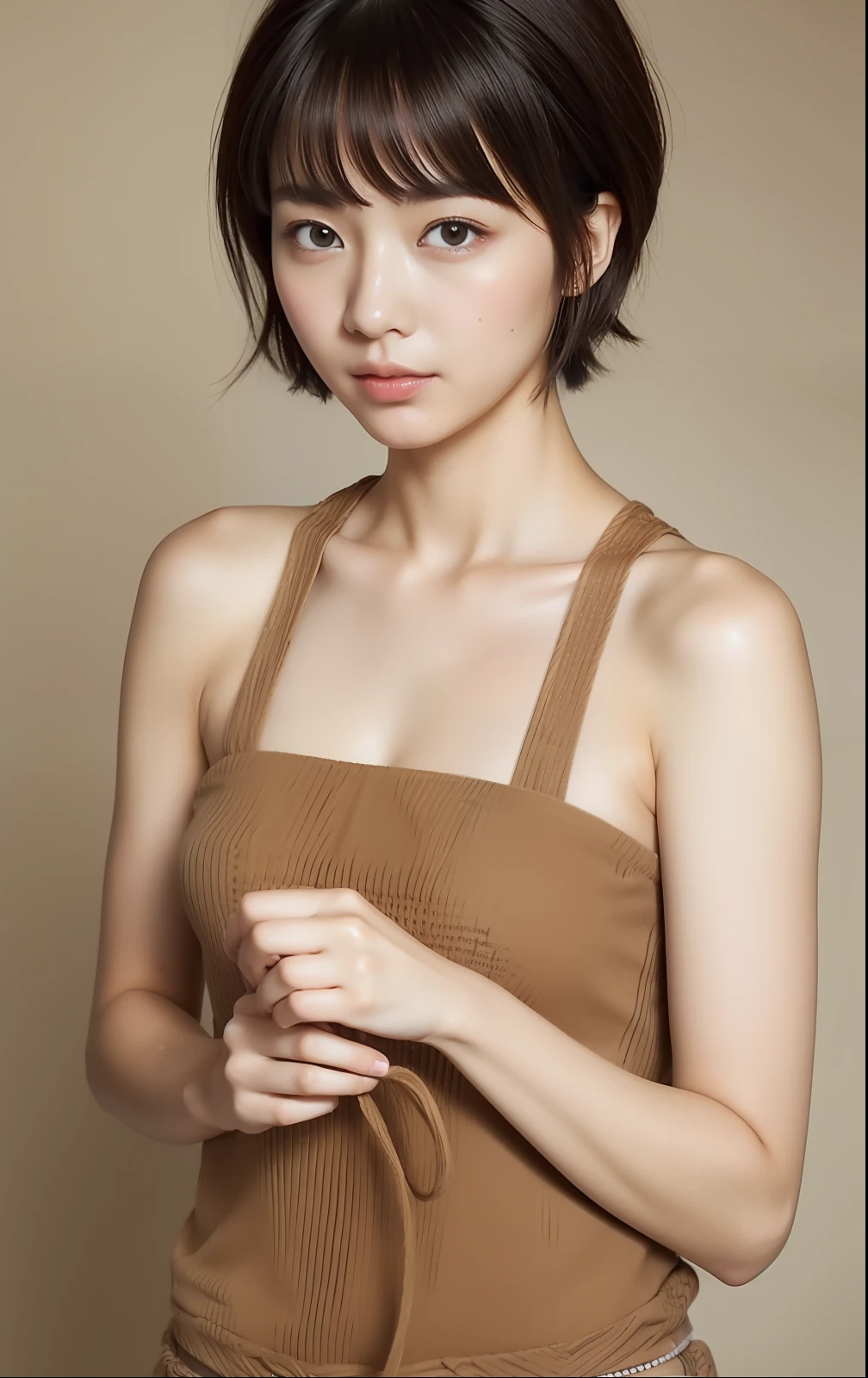 "Cute Japan woman in short cut making handmade accessories"Photorealsitic,Hyper-Realism,highcontrast,Ultra HD, realistic skin textures,Top image quality,top-quality,超A high resolution,Fine details,Very meticulously