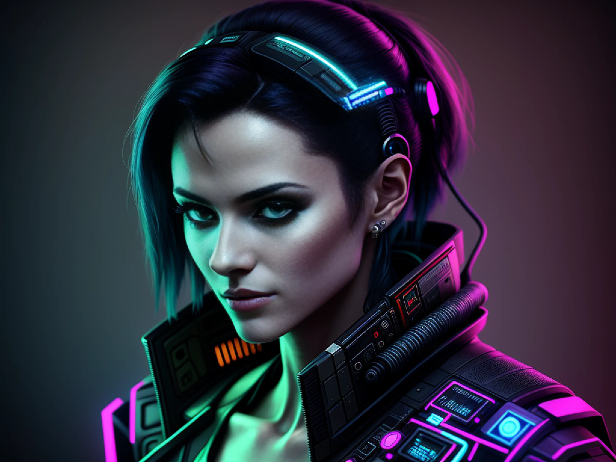 Hay una mujer con un tocado futurista y un traje futurista, Retrato cyberpunk, Retrato de un cyborg cyberpunk, Arte de personajes cyberpunk, cyberpunk judy alvarez, cyberpunk themed art, Pintura digital cyberpunk, Retrato de un hombre cyberpunk, Estilo de arte cyberpunk, Estilo cyberpunk hiperrealista, Arte ciberpunk digital avanzado, Portrait of a cyberpunk machine, El retrato de la chica cyberpunk