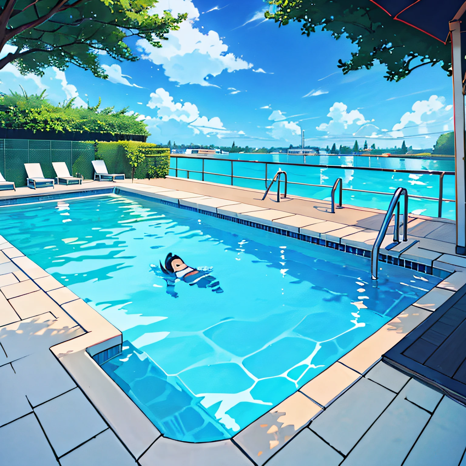 style of anime，Outdoor swimming pool，NOhumans --auto