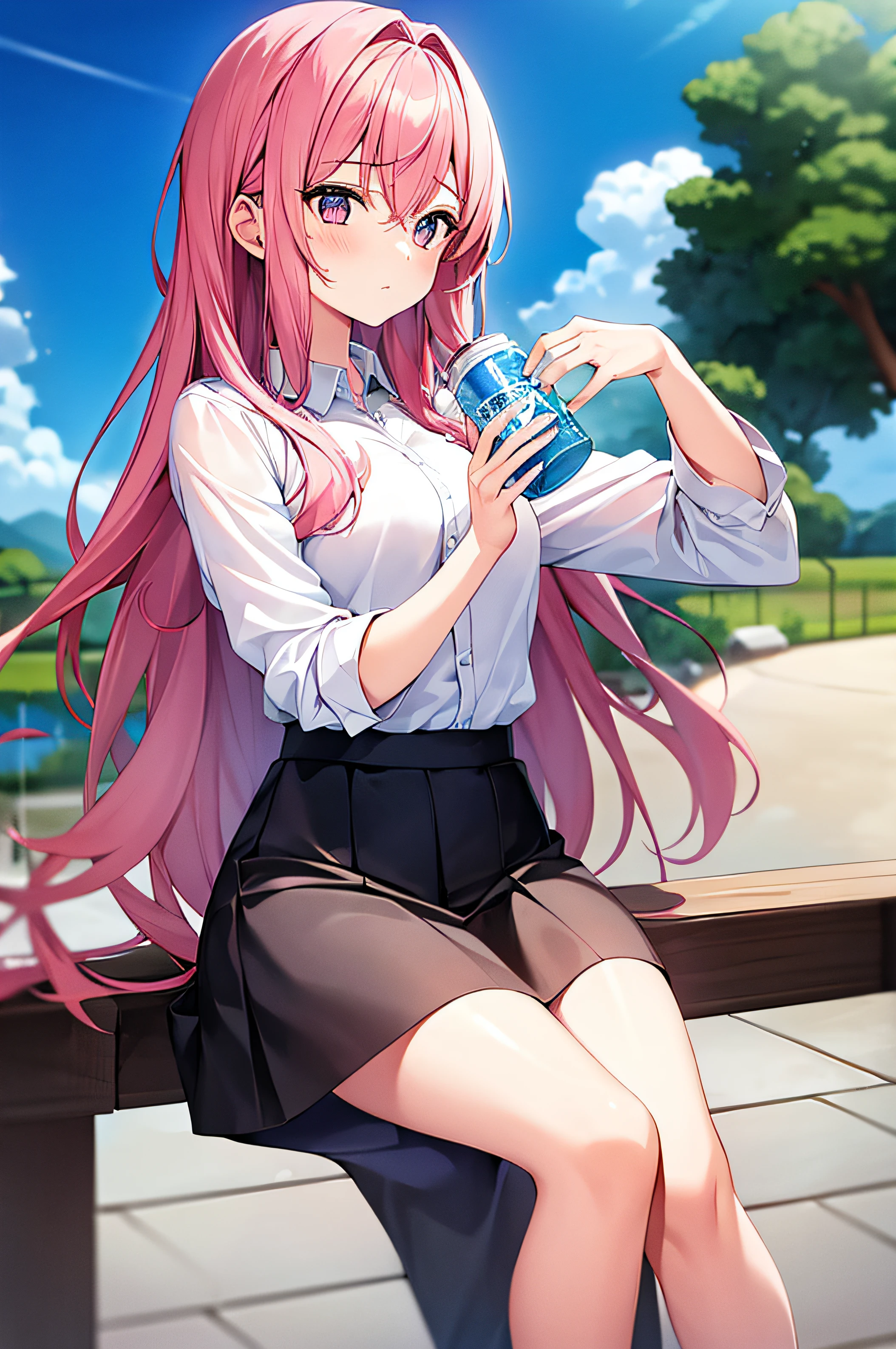 1girl in,Pink hair,Drink water