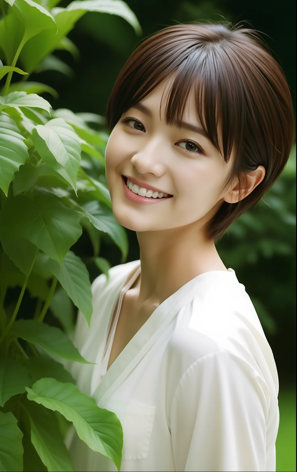 "Cute Japan woman in short cut is gardening"Photorealsitic,Hyper-Realism,highcontrast,Ultra HD, realistic skin textures,Top image quality,top-quality,超A high resolution,Fine details,Very meticulously