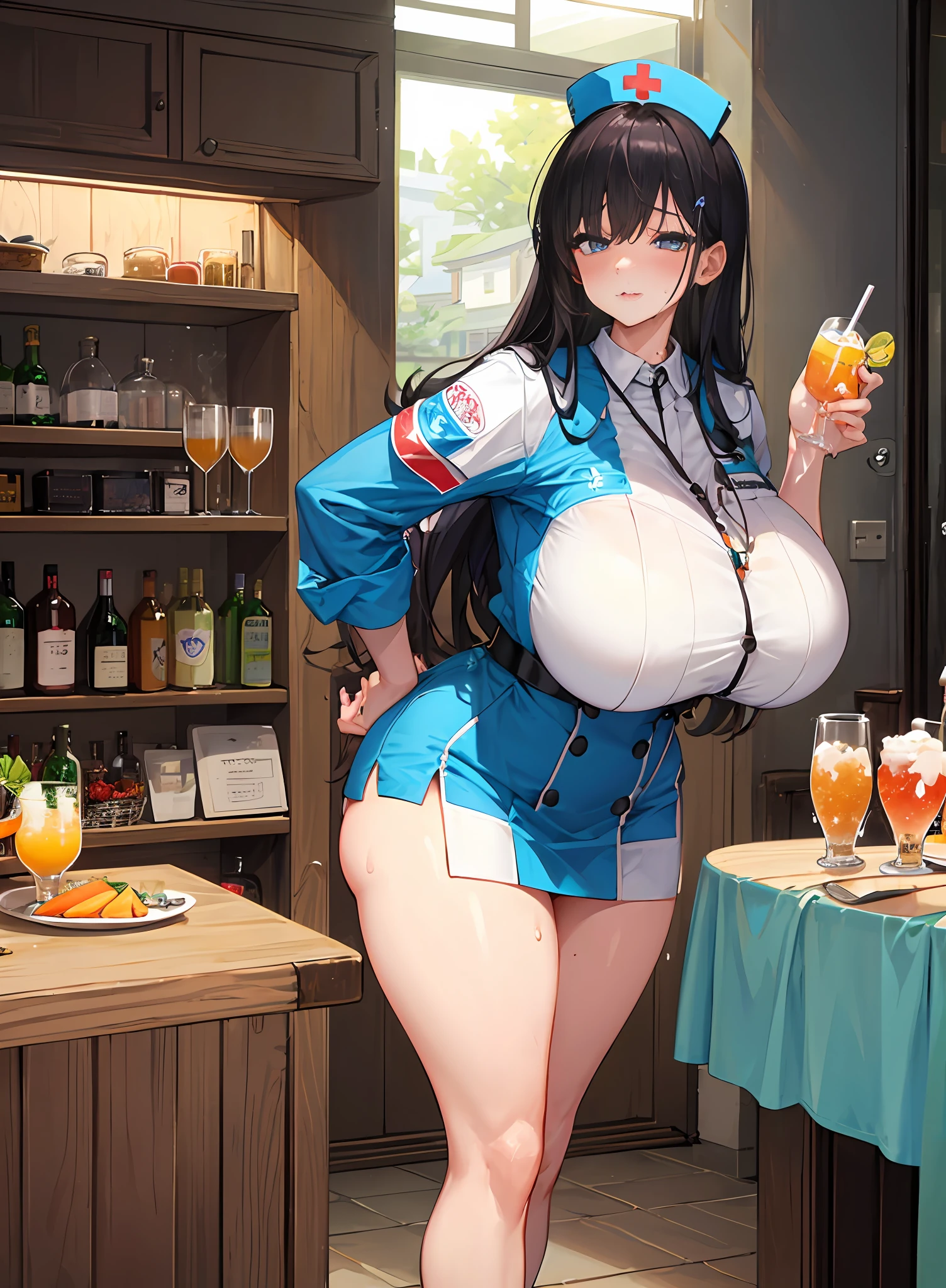 A MILF、ultra gigantic tits、Hyper-obese body、Long and large valleys、home、Nurse Cosplay、Suffer greatly、I'm about to throw up、Dai Eater、large amounts of alcohol、a large amount of dishes、Drink a lot of alcohol、Intoxication、full of sweat