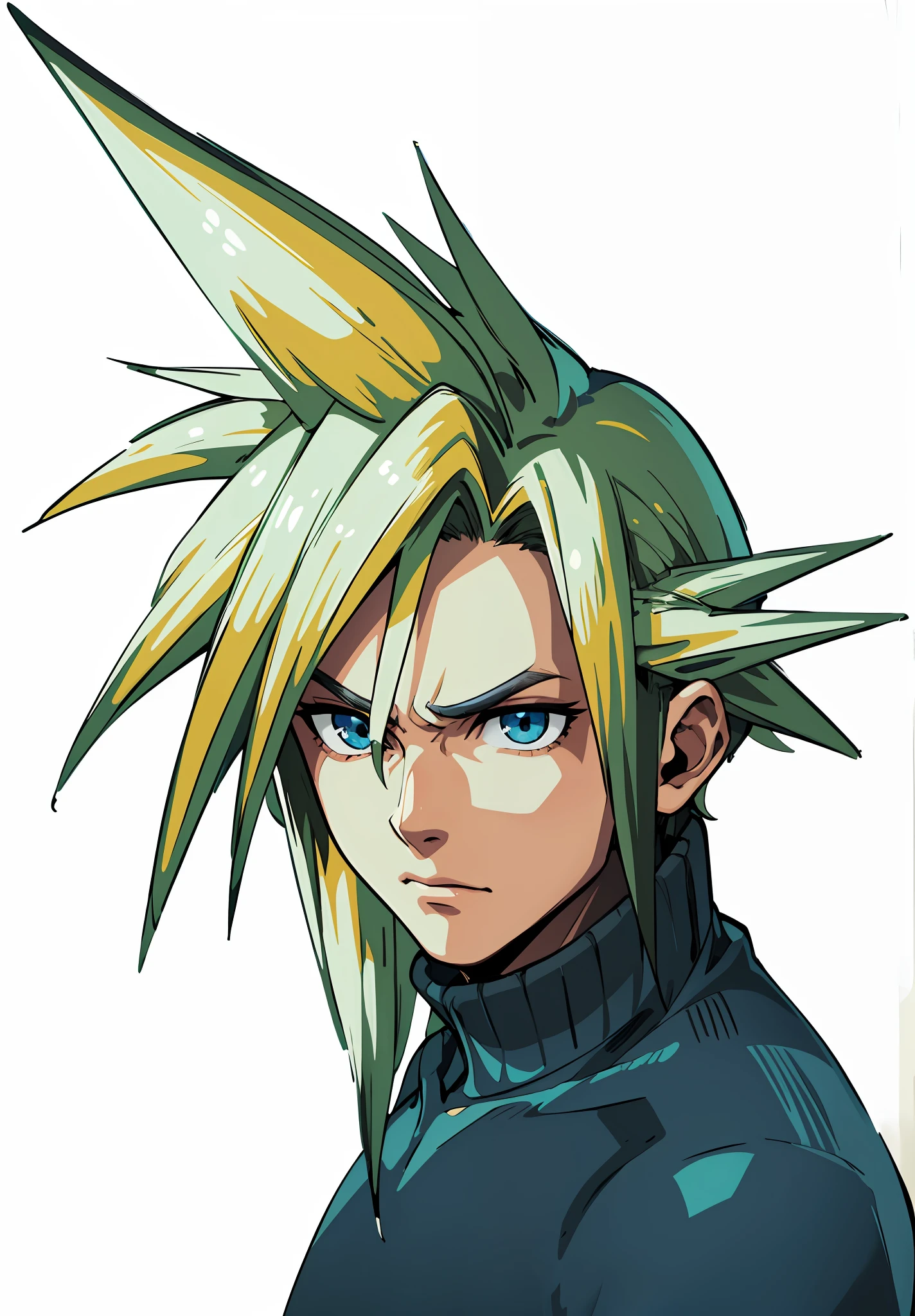 Male (man), blue eyes, blond hair, serious, (Masterpiece : 1,8), 64k quality, final fantasy artwork concept, detailed manga eyes, detailed hair, detailed clothes, detailed body, cleaner designs, detailed face pronounced, shiny objects like jewels, see creases on clothes, more coherent clothing, more rounded eyes transparent liquid globular, more colors, more coherent clothing , correct the features of the clothes, better eyes contour, better shoulders, really colorful, coarser line, black line, finishing . (coarser line) (black line) (homogeneous rendering: 1.3)