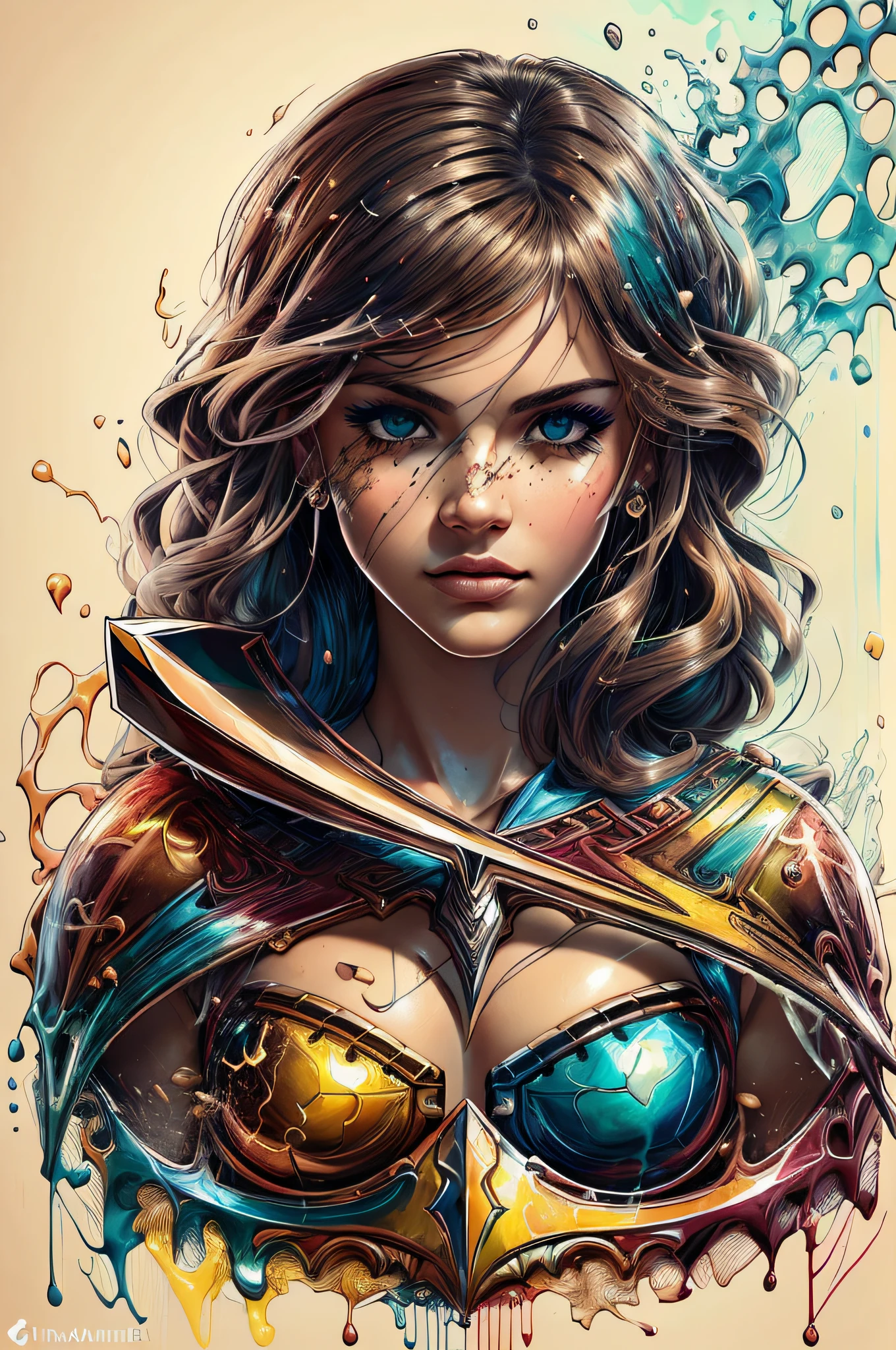 princesa guerreira forte, centrada, visual chave, intrincado, olhos azuis claros, altamente detalhado, breathtaking beauty, lineart preciso, vibrante,Splash, Comprehensive cinematic, Carne Griffiths, Conrad Roset, (o retrato mais bonito do mundo:1.5)