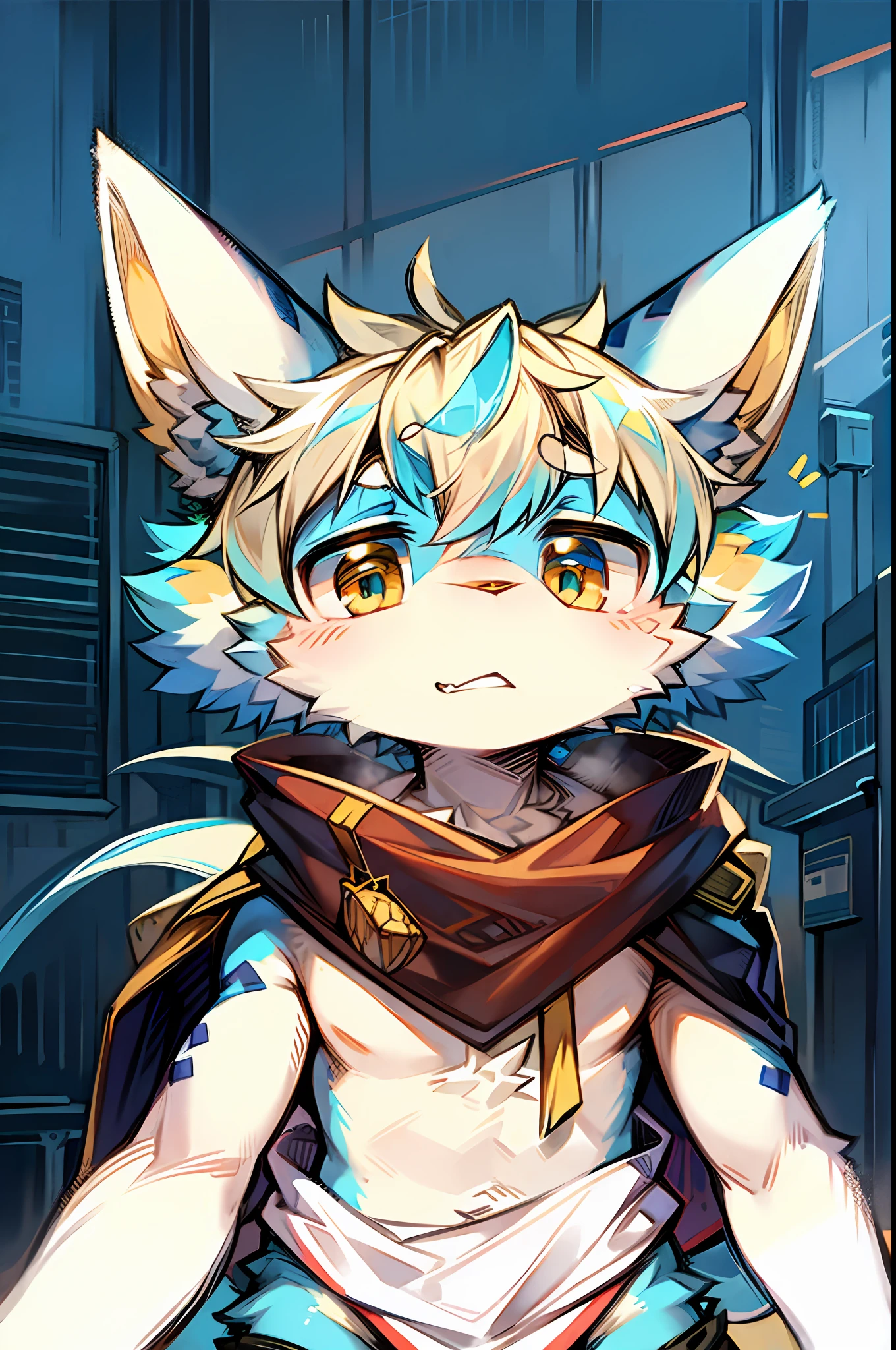 shaggy male,Blue fur golden eyes,Small dried fish triangle towel