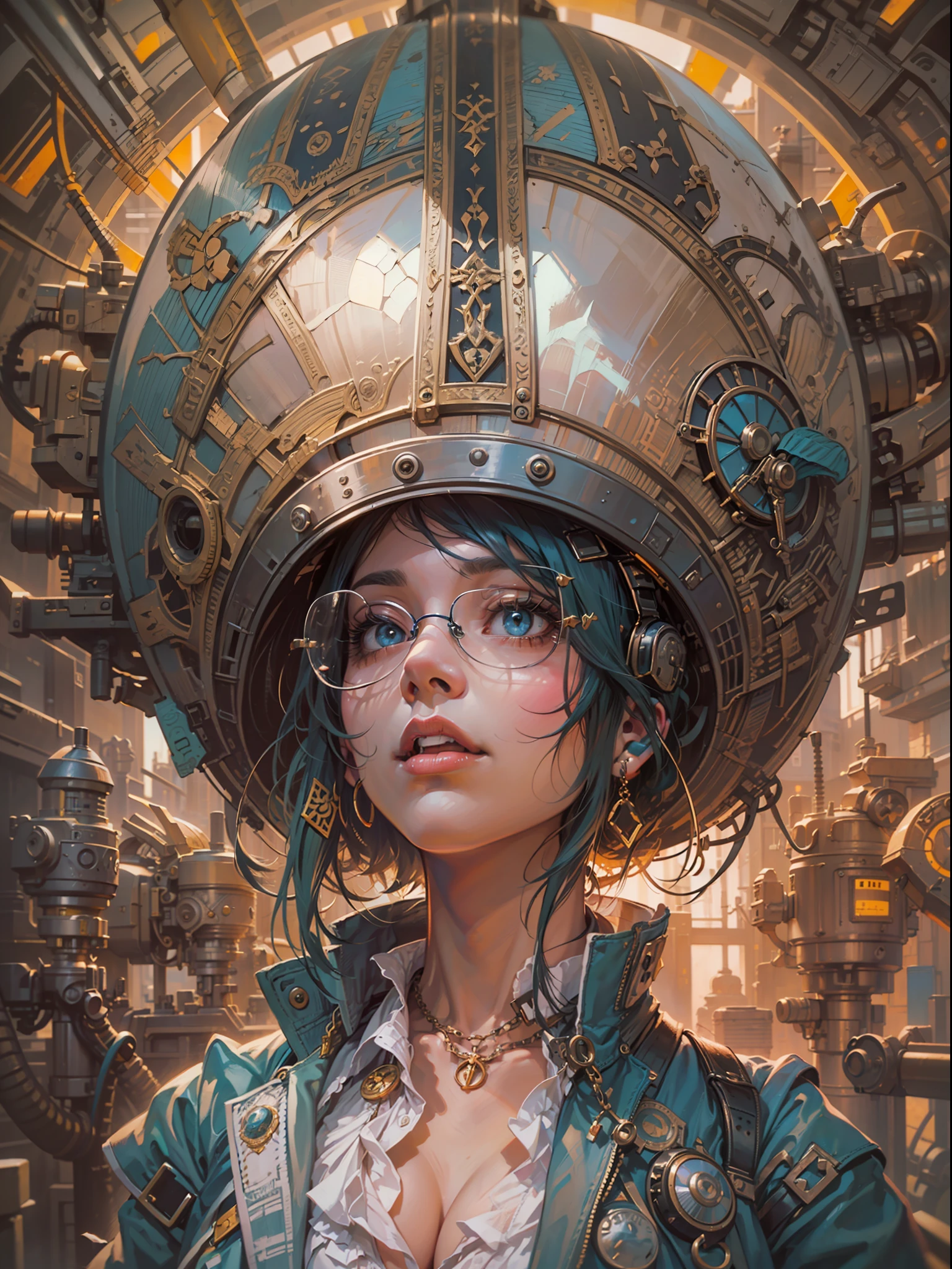 suggestive pose, random hair color, random eye color, tenebrism art style painting,oil on canvas,(((gigantic large natural sagging bosoms,very marked cameltoe))),steampunk airship background landscape,full steampunk clothes intricade detail, WLOP, sakimichan,Greg rutkowski, Alfonse mucha, makoto shinkai, stanley artgem lau, rossdraws, hyperrealistic,trending on Artstation, Unreal Engine 5, 8k,concept art,digital paint, splash art, splash paint, face portrait,grunge painting, by banksy, by greg tocchini, by james gilleard, by joe fenton, by kaethe butcher, insanely detailed, symmetrical, octane render, concept art, artistic, cinematic, ultra sharp focus, highly detailed, vibrant soul, perfection