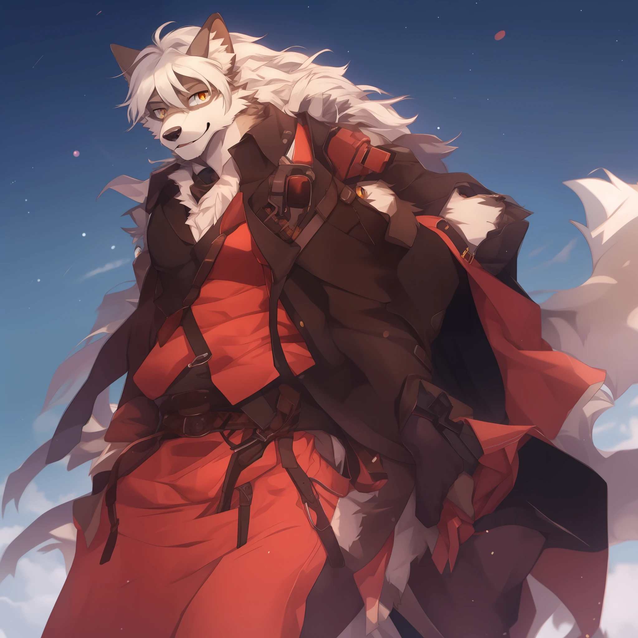 Furry,gray wolf,long whitr hair,Golden pupils,sniper gun,starrysky