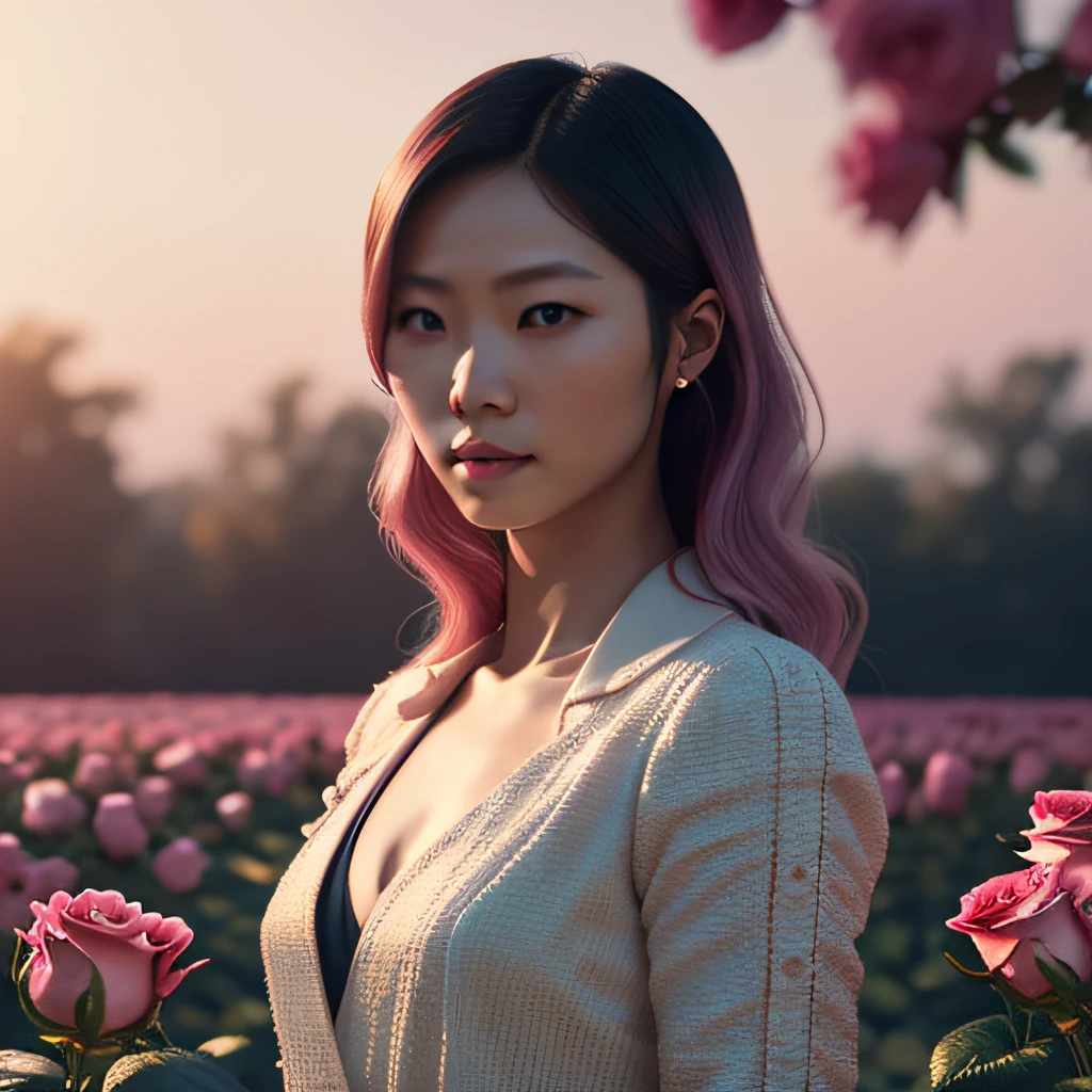 photo realistic, medium shot, beautiful asian woman, astronaut in a rose garden on a spring day, 
long wavy pink hair, kodak portra 400, 8k, soft light, volumetric lighting, ornate, dynamic, particulate
rich colors, intrincate, elegant, highly detailed, harper's bazaar art, fashion magazine, smooth, sharp focus,
sharp focus,8k,octane render, highly detailed,sharp soft focus, octane rendering
